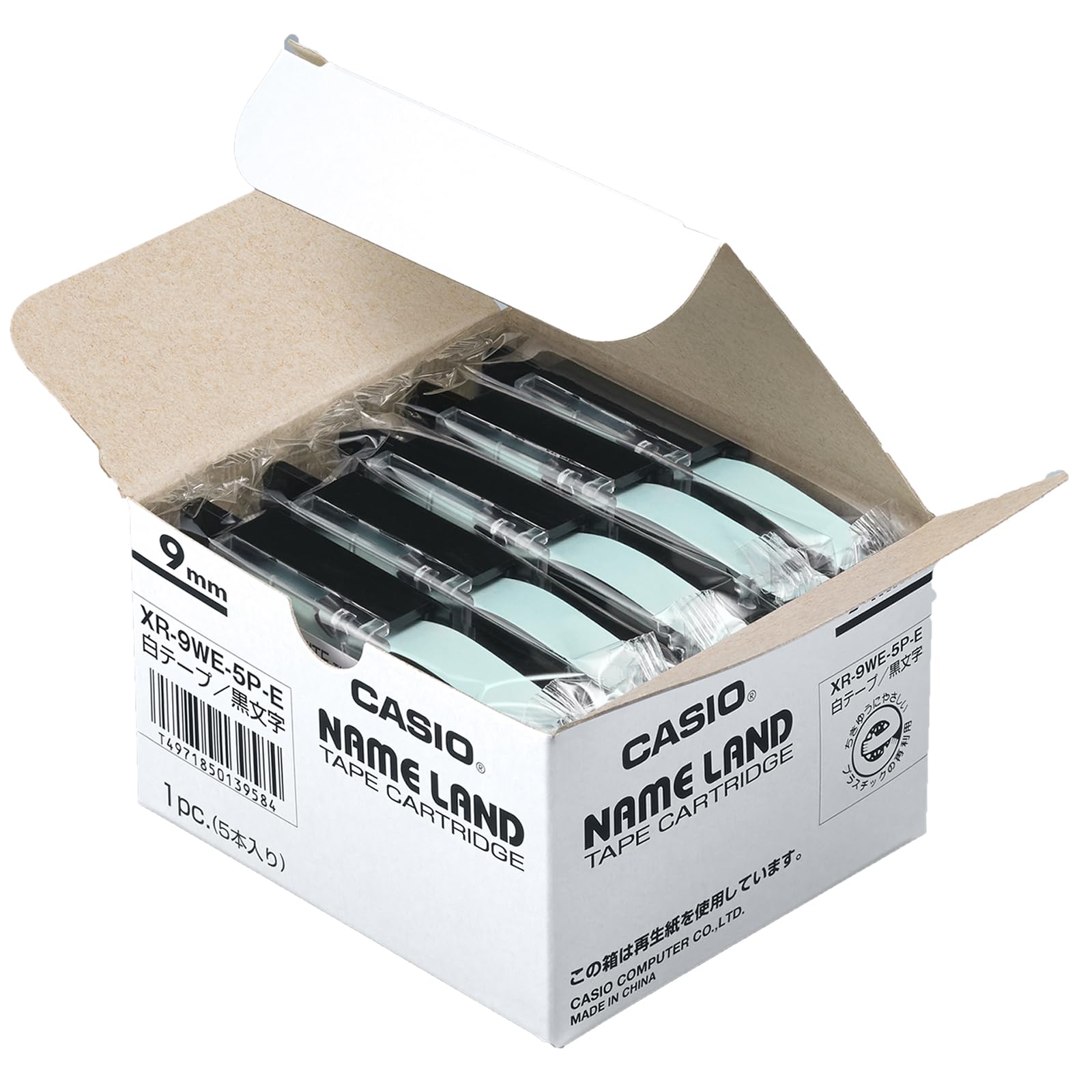 카시오 네임랜드 흰색 바탕 검은 글자 XR-9WE-5P-E 9mm 5개입 화이트 5개세트
