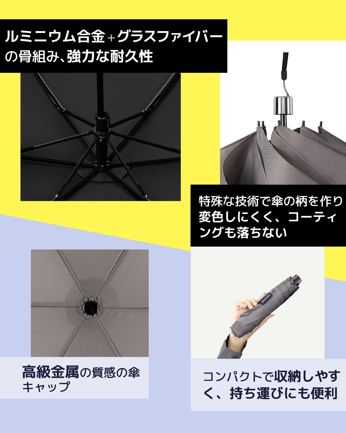 콘치와 6본살 접이식 우산 55cm 150g 초경량 미니 블랙 이미지 6