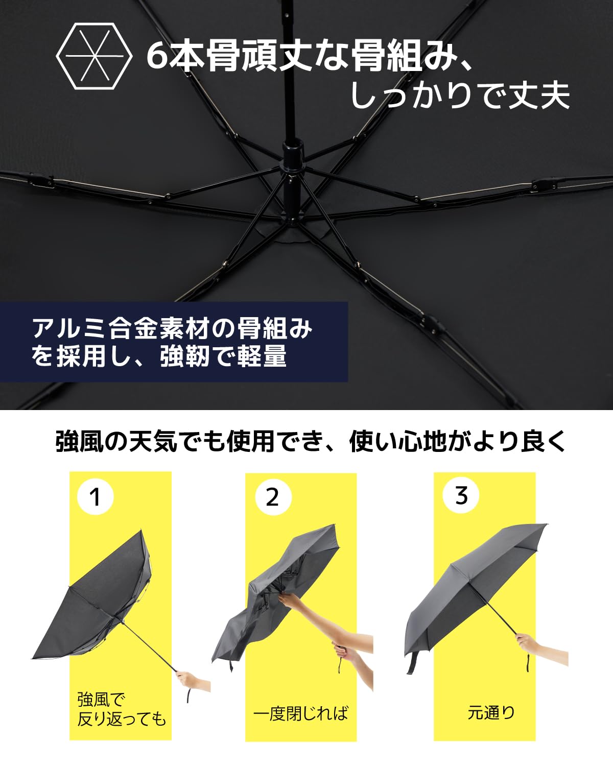 콘치와 6본살 접이식 우산 55cm 150g 초경량 미니 블랙 이미지 7