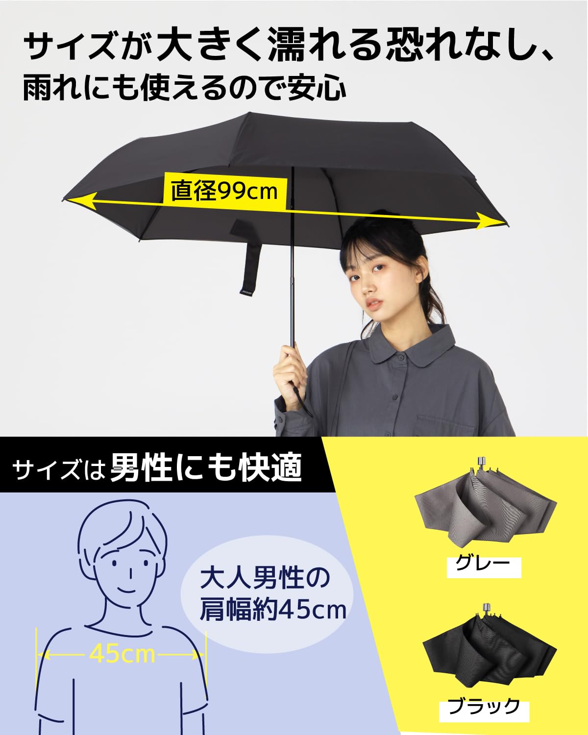 콘치와 6본살 접이식 우산 55cm 150g 초경량 미니 블랙 이미지 3