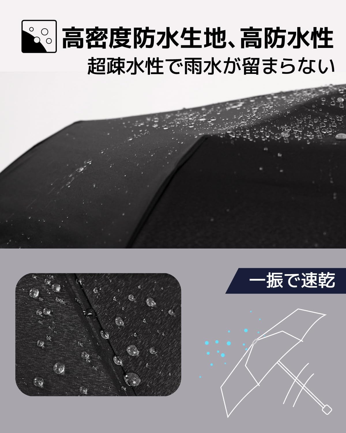 콘치와 6본살 접이식 우산 55cm 150g 초경량 미니 블랙 이미지 5