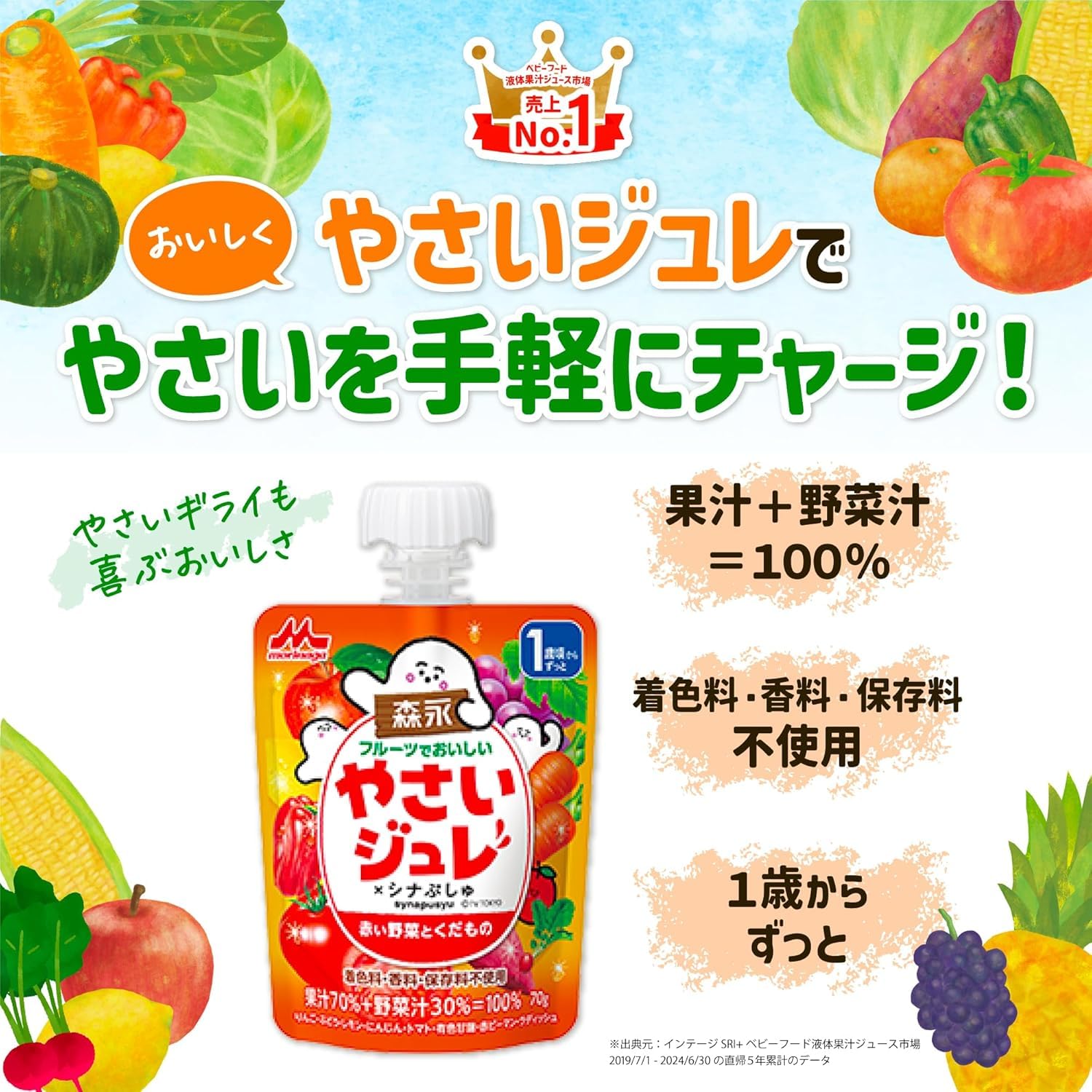 모리나가 과일 야채젤리 4종 어소트 70g 6개입 과일로 맛있는 야채 젤리×1 세트 어소트 이미지 3