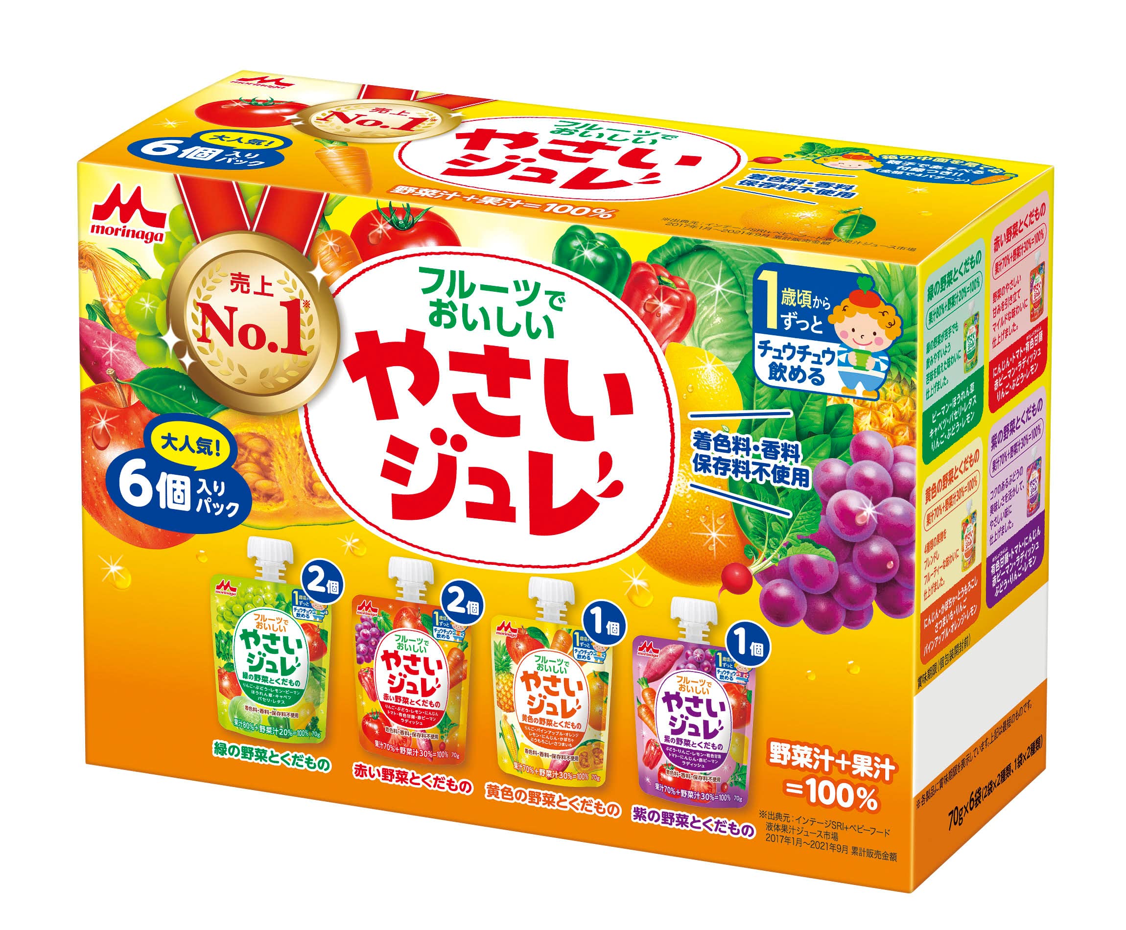 모리나가 과일 야채젤리 4종 어소트 70g 6개입 과일로 맛있는 야채 젤리×1 세트 어소트