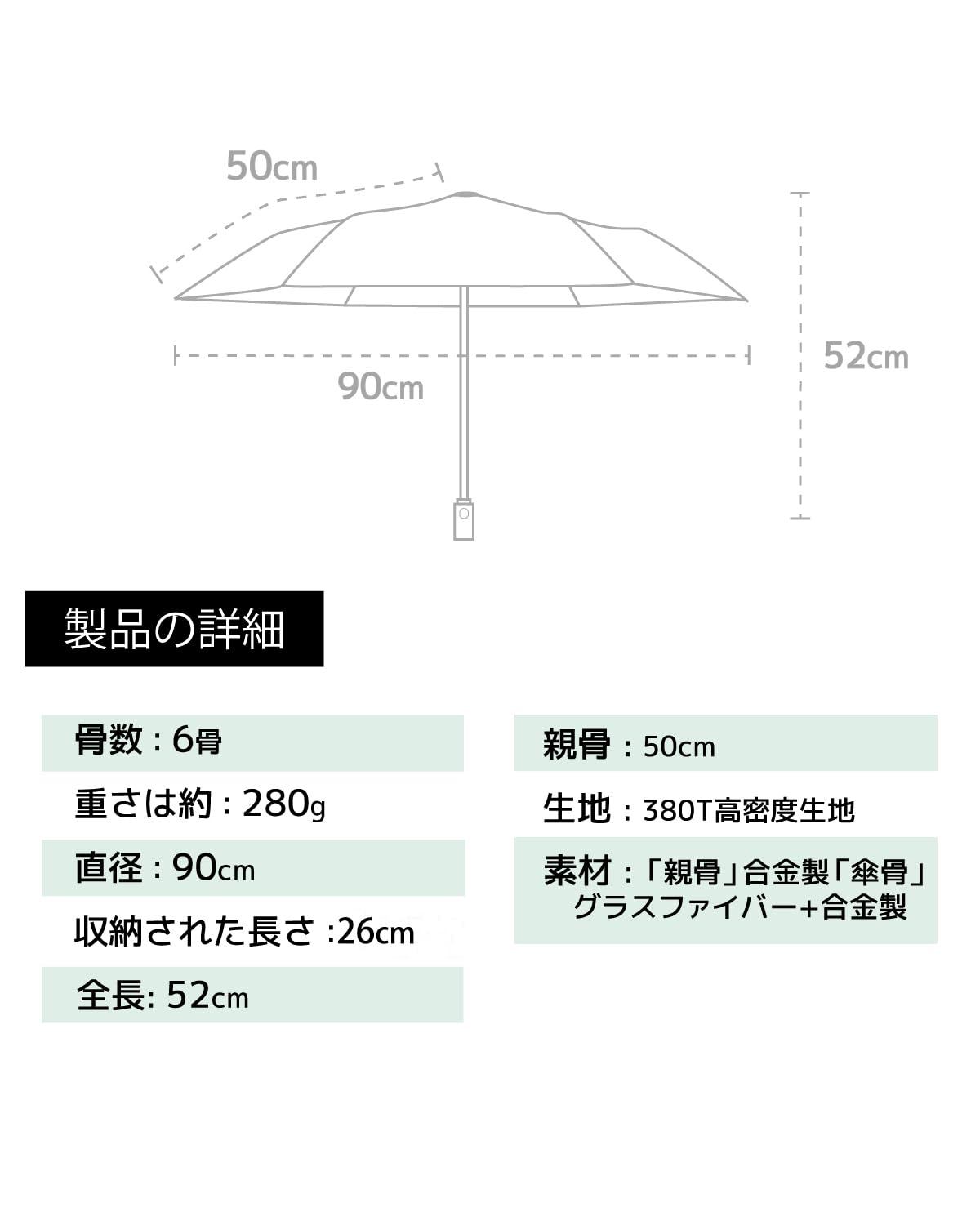 콘치와 5초폴딩 자동 접이식 양우산 완전차광 UV100 블랙（280g） 이미지 6