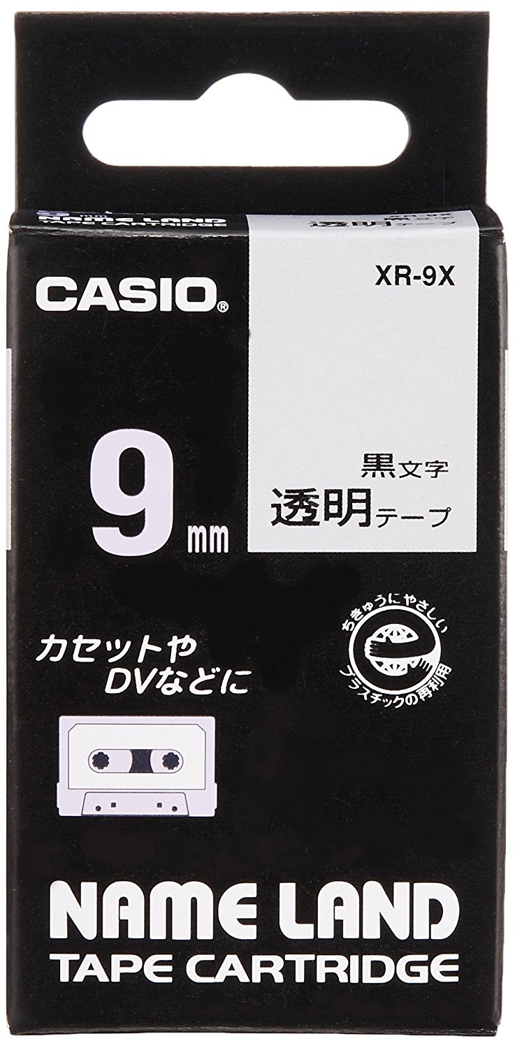 카시오 네임랜드 투명 바탕 검은 글자 XR-9X 9mm 테이프 클리어 단품