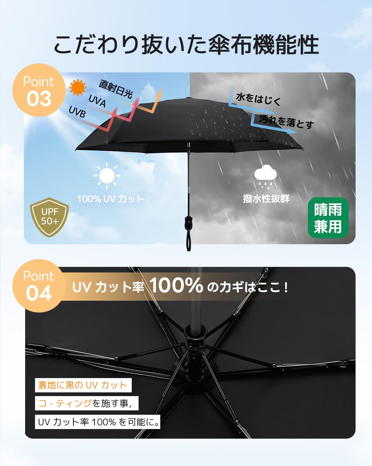 콘치와 Ultra AIR 189g-199g 완전차광 자동 접이식 양우산 블랙 이미지 5