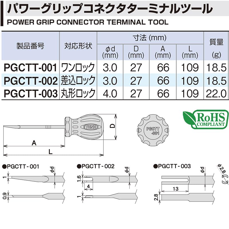 토네 파워그립 PGCTT-002 삽입락용 커넥터 터미널 툴 109mm 이미지 6