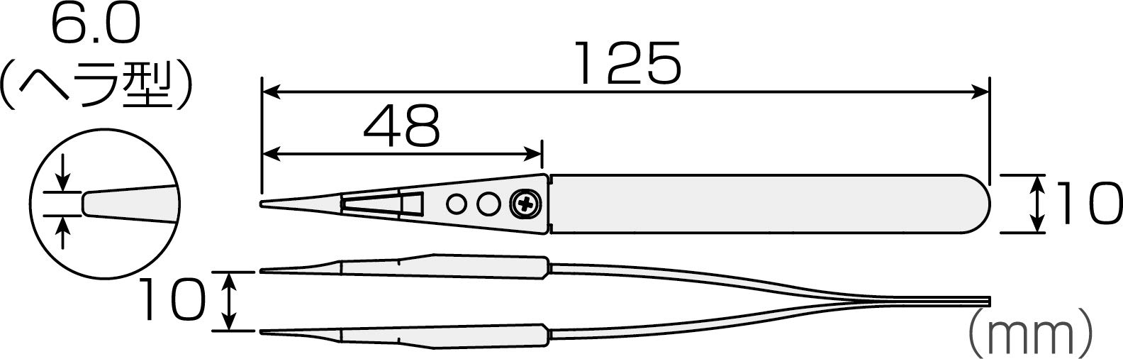 호잔 핀셋 P-645-N 비점착 팁 헤라형 핀셋 단품 끝 폭 헤라형 6.0mm 이미지 2