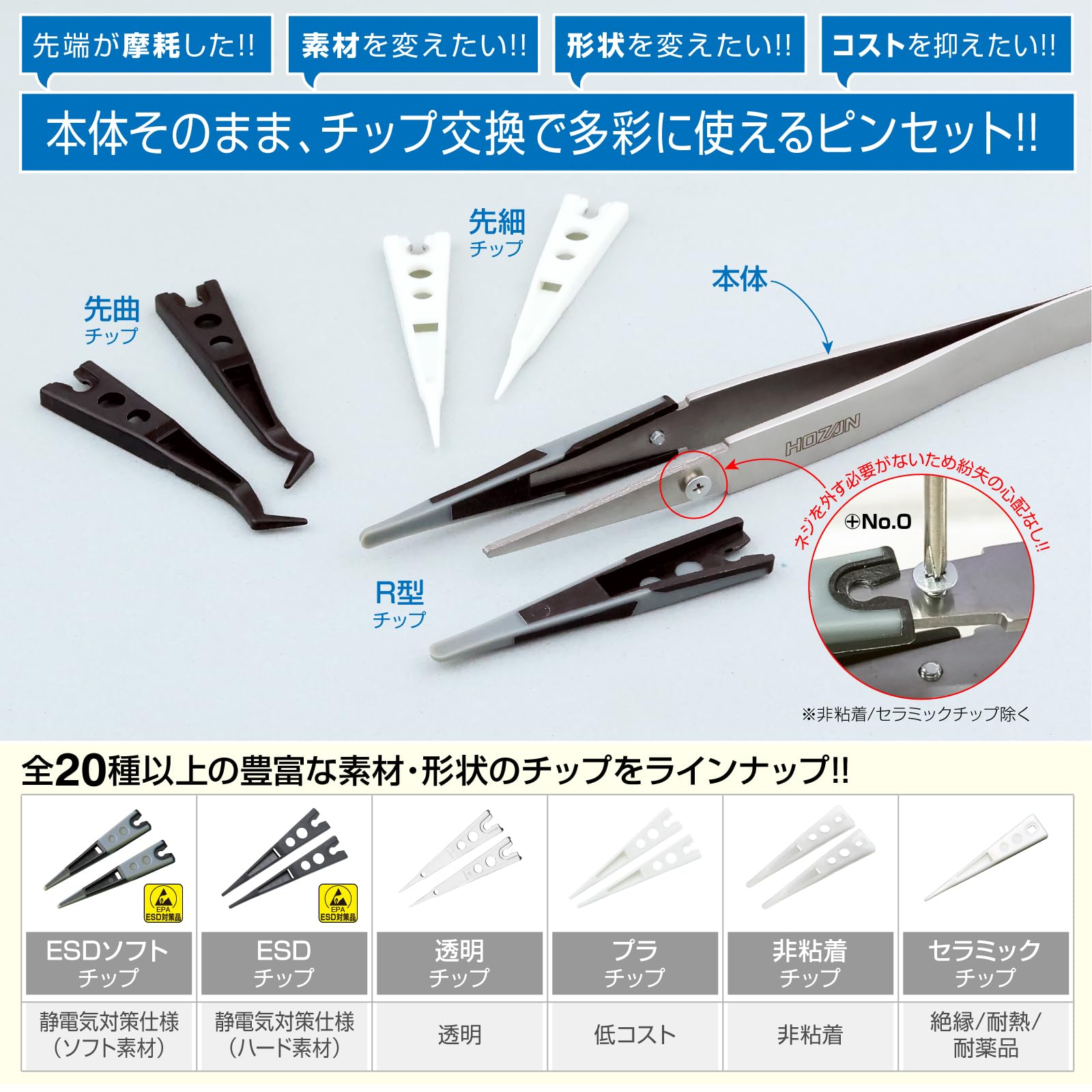 호잔 ESD 소프트 팁 P-645-J 핀셋 단품 ESD 소프트 팁 폭 6.0mm 광폭 R형 이미지 5