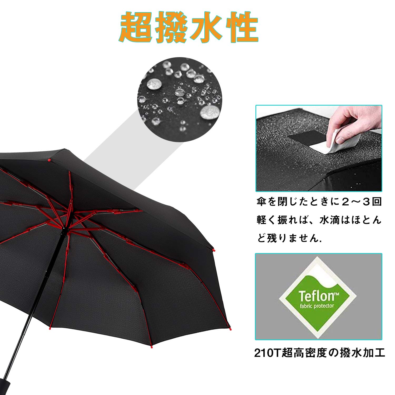 콘치와 8본살 접이식 우산 265g 초경량 수동 양우산 블랙 이미지 4