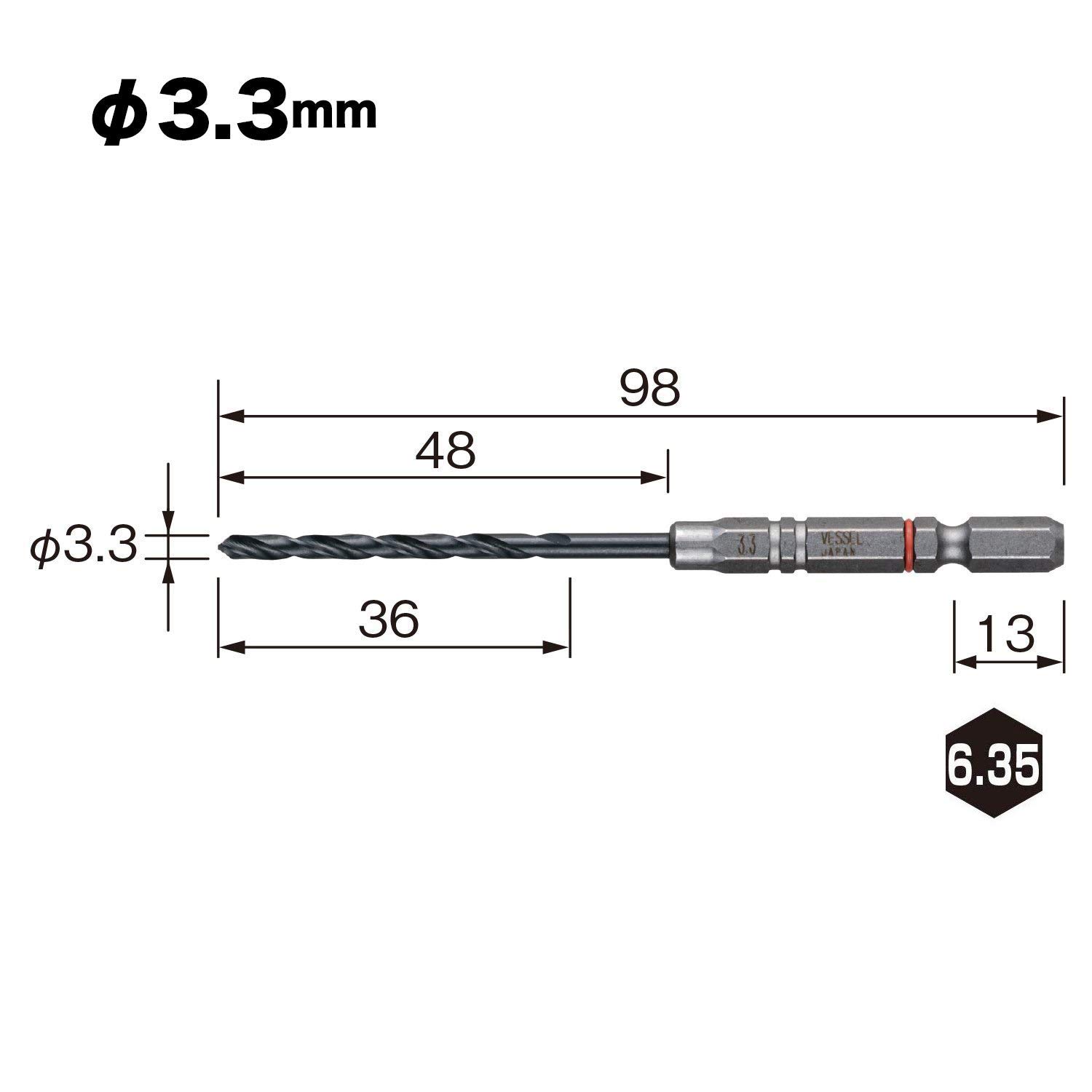 베셀 쿠션 드릴 철공용 드릴 비트 3.3mm AMD-3.3 이미지 2