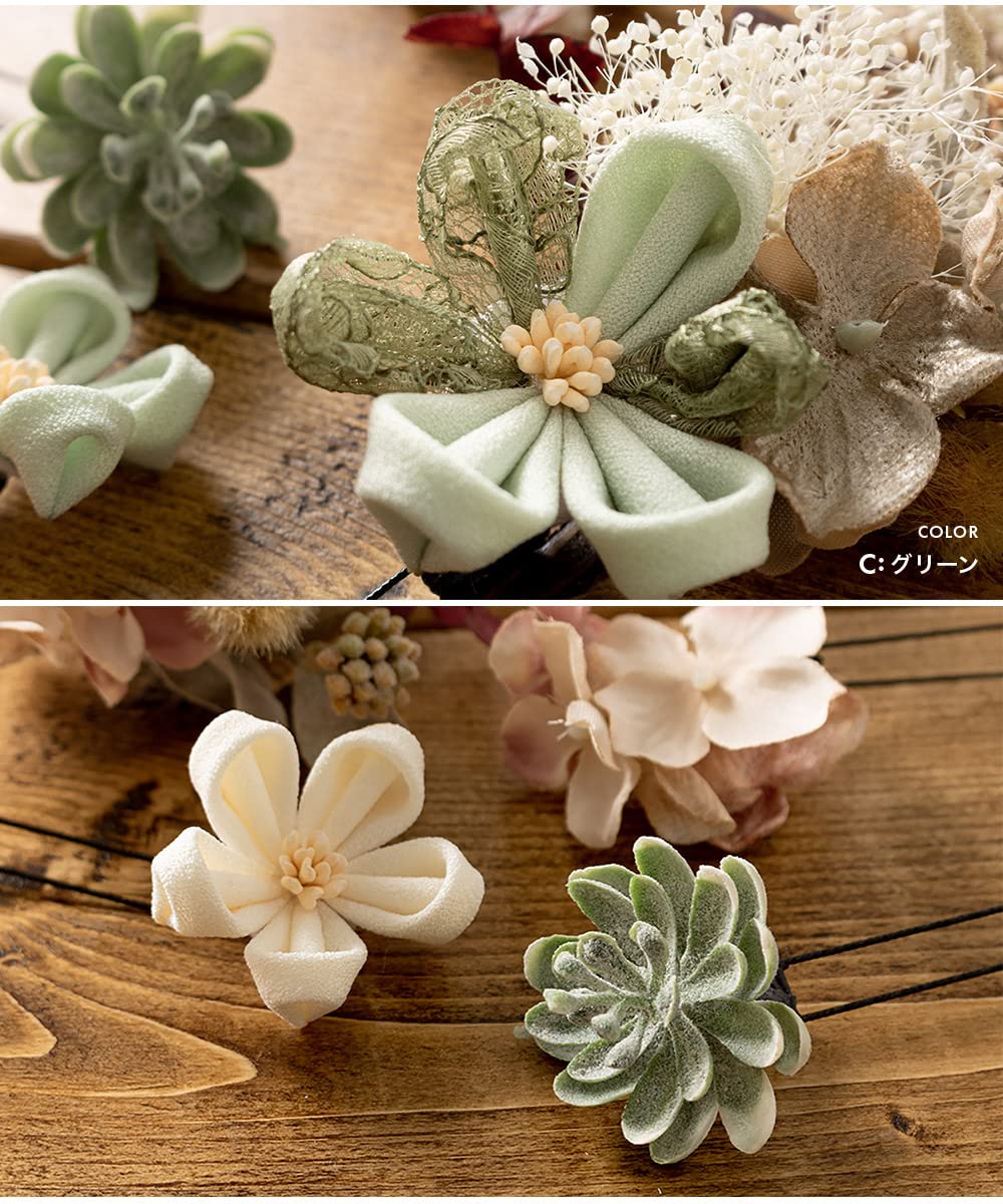 소우비엔 화이트 드라이플라워 츠마미자이쿠 머리장식 5종 세트 A 화이트 kaz7368tw 이미지 5