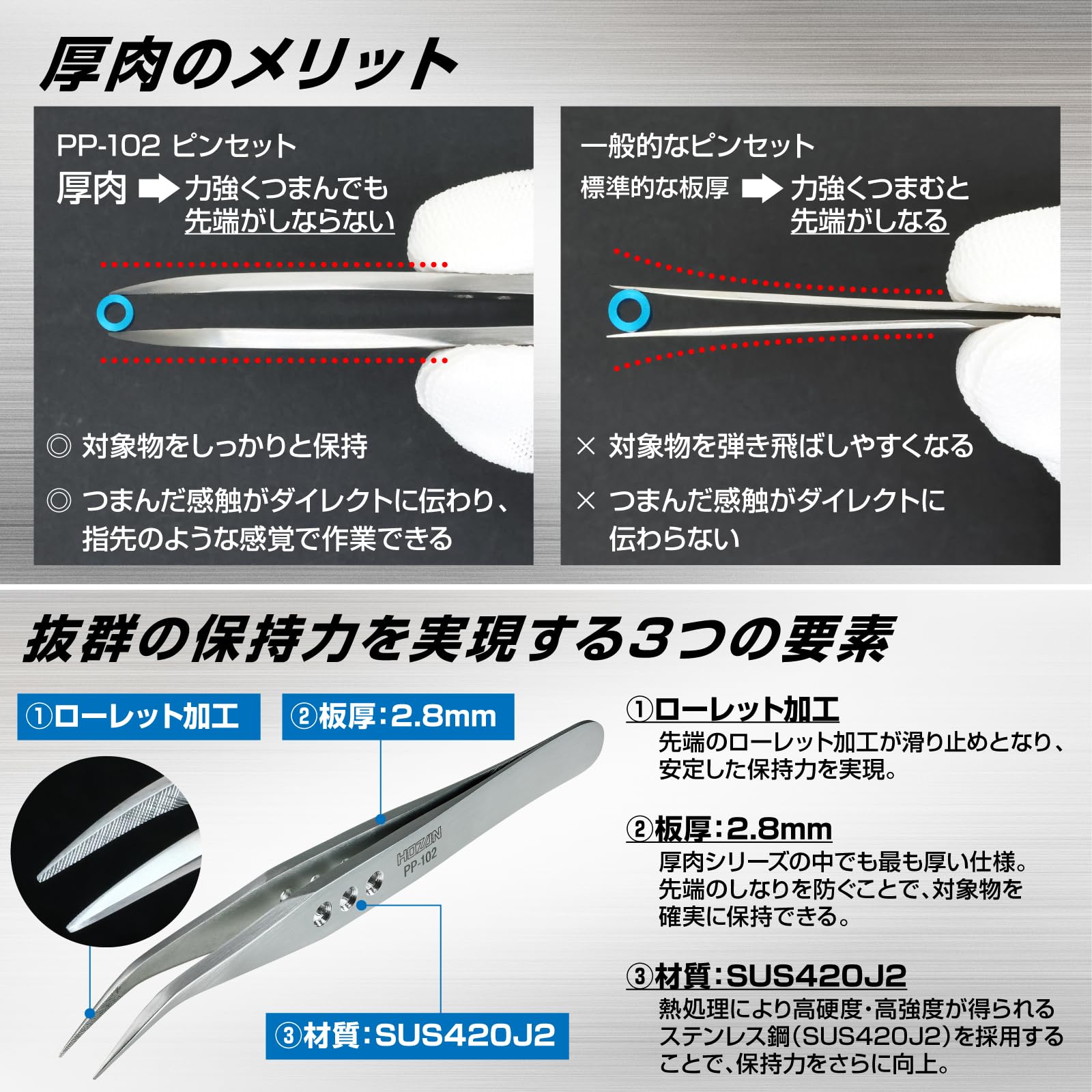 호잔 PP-102 강력형 정밀 핀셋 125mm 곡선형 핀셋 단품 팁 폭:0.6mm 곡선형 이미지 3