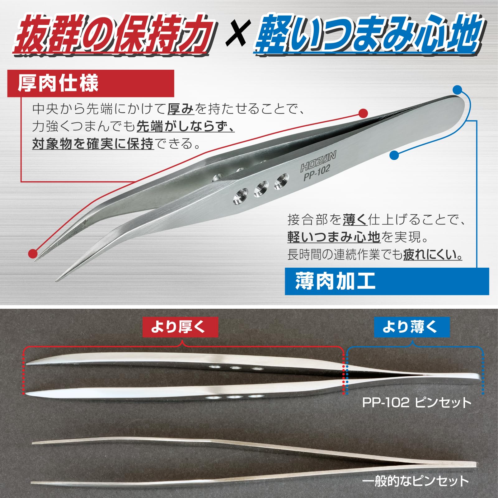 호잔 PP-102 강력형 정밀 핀셋 125mm 곡선형 핀셋 단품 팁 폭:0.6mm 곡선형 이미지 2