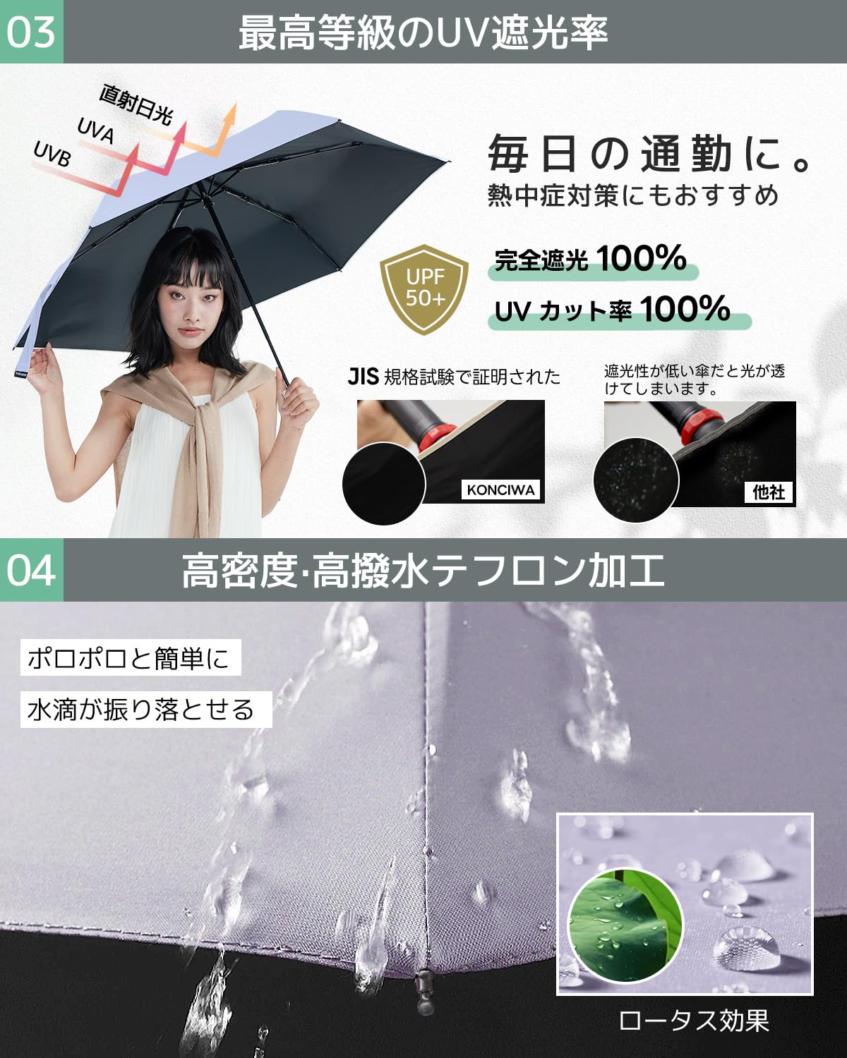 콘치와 클래식그레이 자동 양우산 199g 암막 자외선차단 클래식그레이 53cm(오야보네) 이미지 4