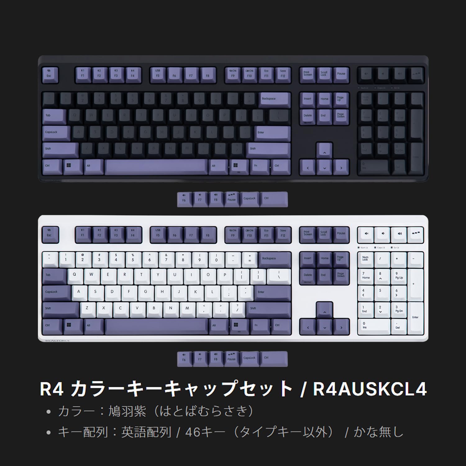 토프레 리얼포스 R4 하토바무라사키 R4AUSKCL4 컬러 키캡 세트 영문배열 이미지 3