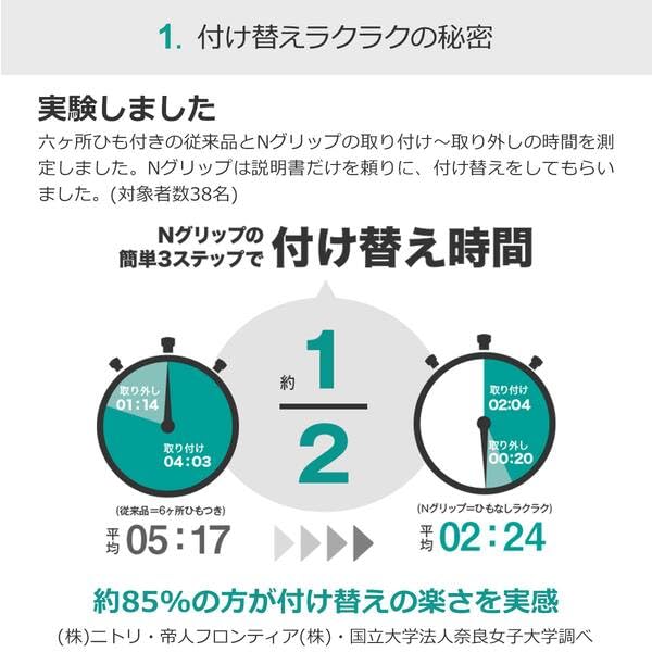 니토리 N그립 체크 7525879 더블 이불커버 모카 끈없는커버 이미지 5