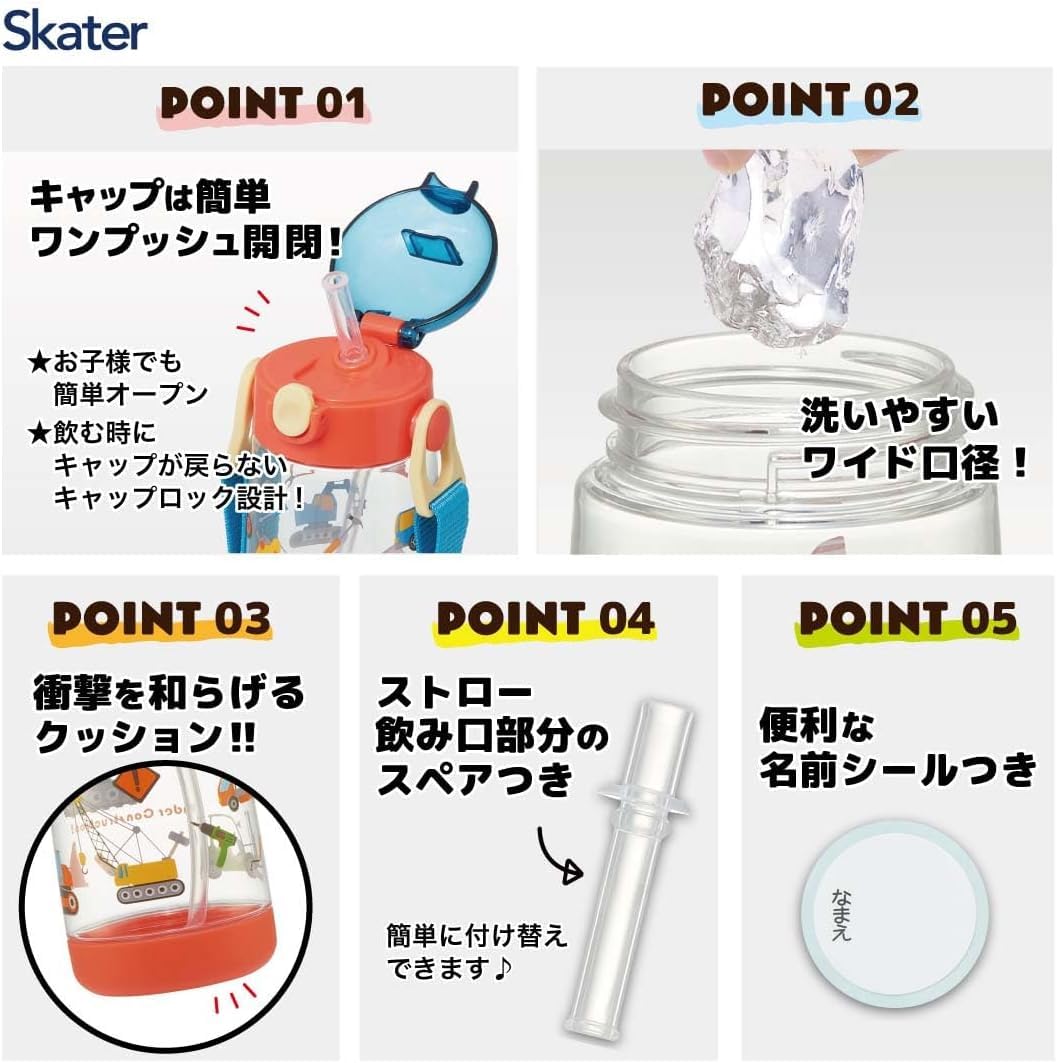 스케이터 PDSH5-A 480ml 어린이 빨대 물통 원터치 투명 실리콘 이미지 5