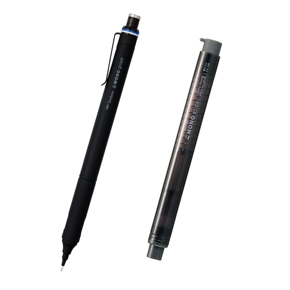 톰보 모노그래프 파인 0.5mm 블랙 샤프 모노스틱 지우개 세트 0.5mm 펜형 지우개