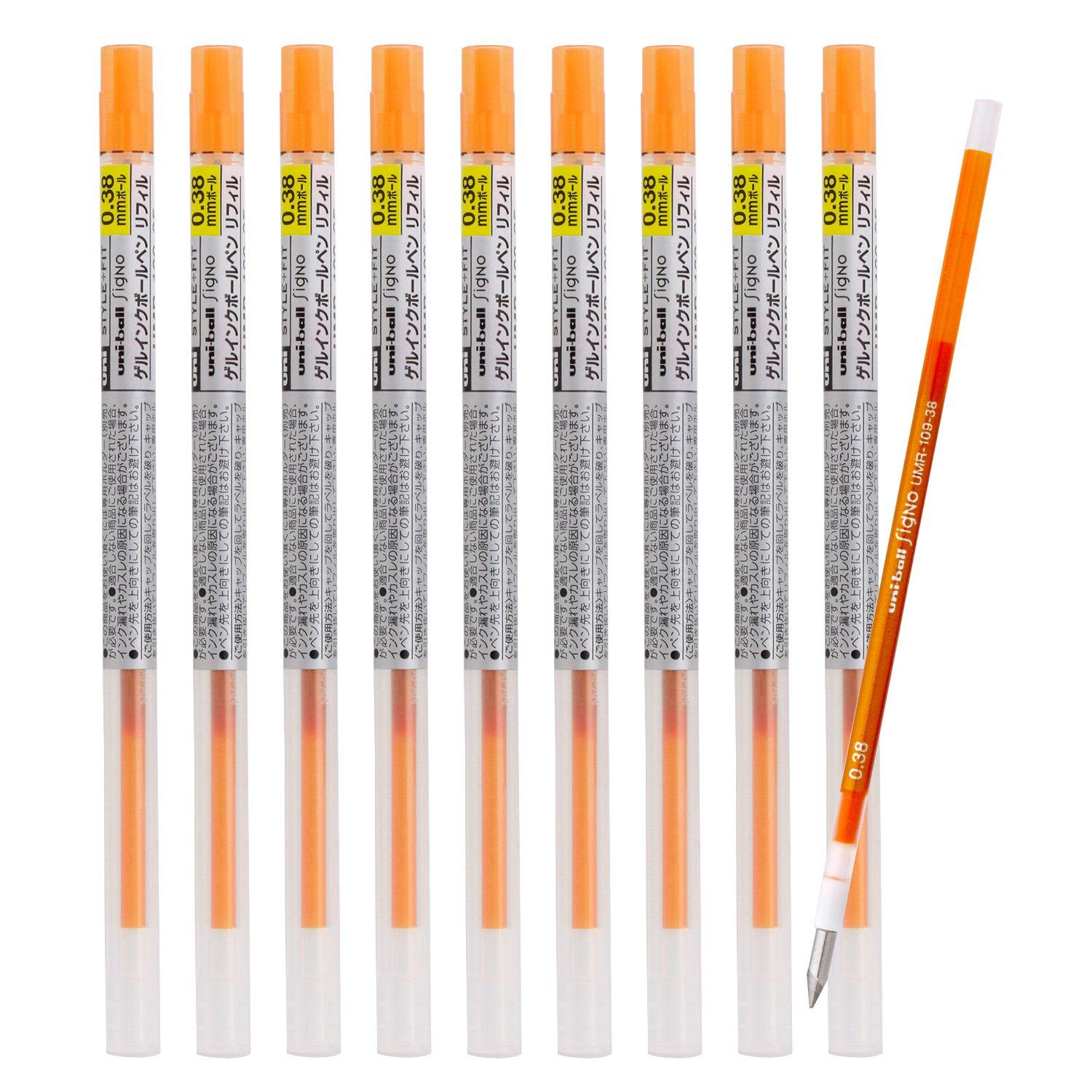 미쓰비시 연필 스타일핏 오렌지 UMR10938.4 0.38mm 겔잉크 리필심 10개입 단품 이미지 1