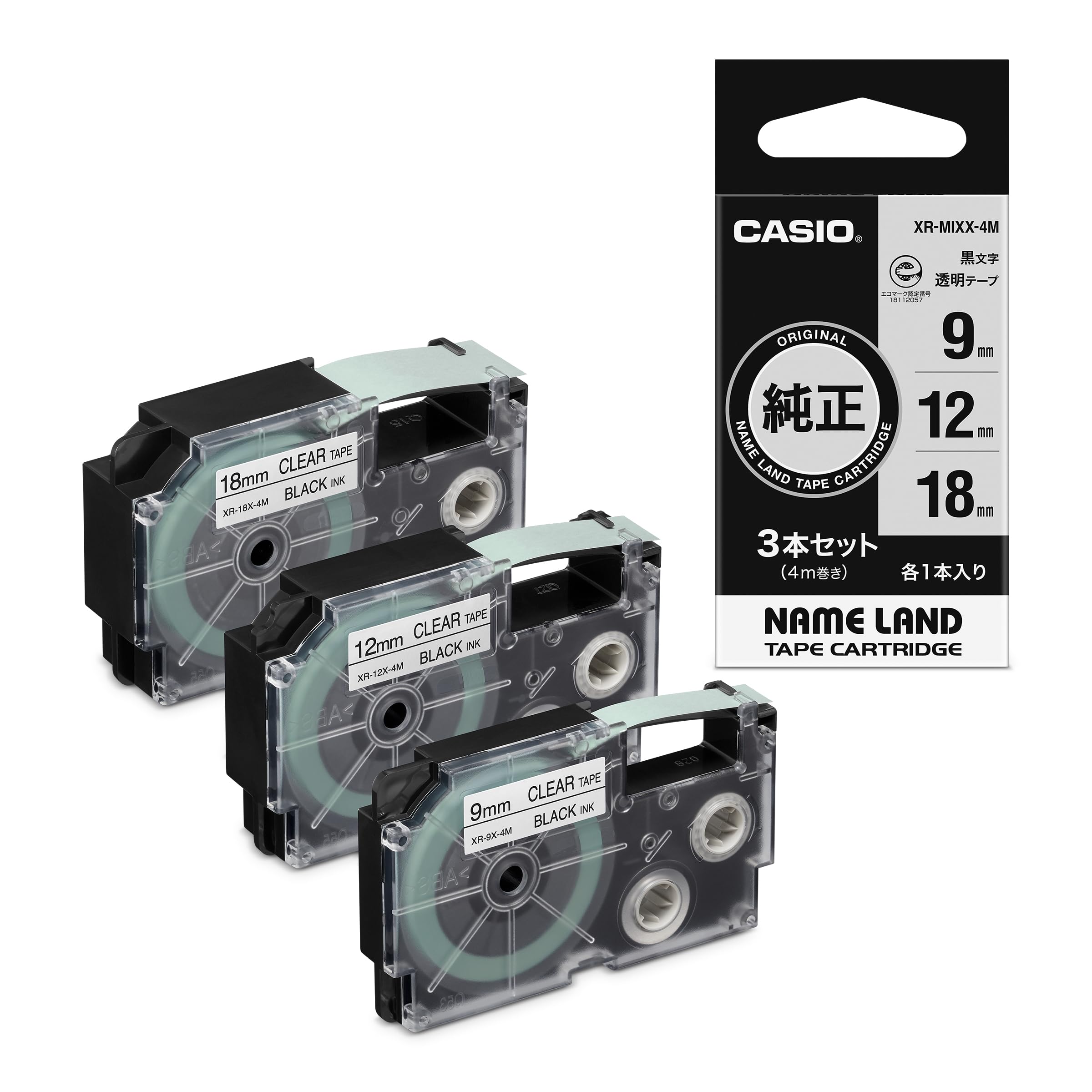 카시오 네임랜드 XR-MIXX-4M 9 12 18mm 라벨 테이프 클리어 12 18mm 이미지 1