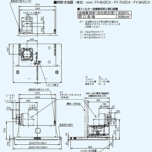 파나소닉 스마트스퀘어 레인지후드 FY-9HZC4-S 900mm 실버 이미지 2