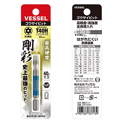 베셀 고사이 토르크스 비트 T40H 65mm 1개입 GSVT40SH 이미지 3