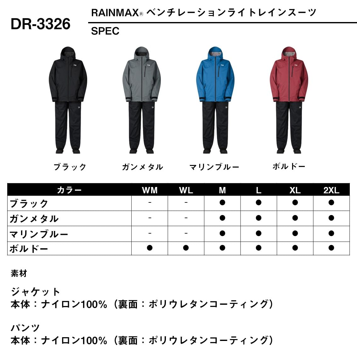 다이와 레인맥스 DR-3326 벤틸레이션 레인슈트 건메탈 이미지 5