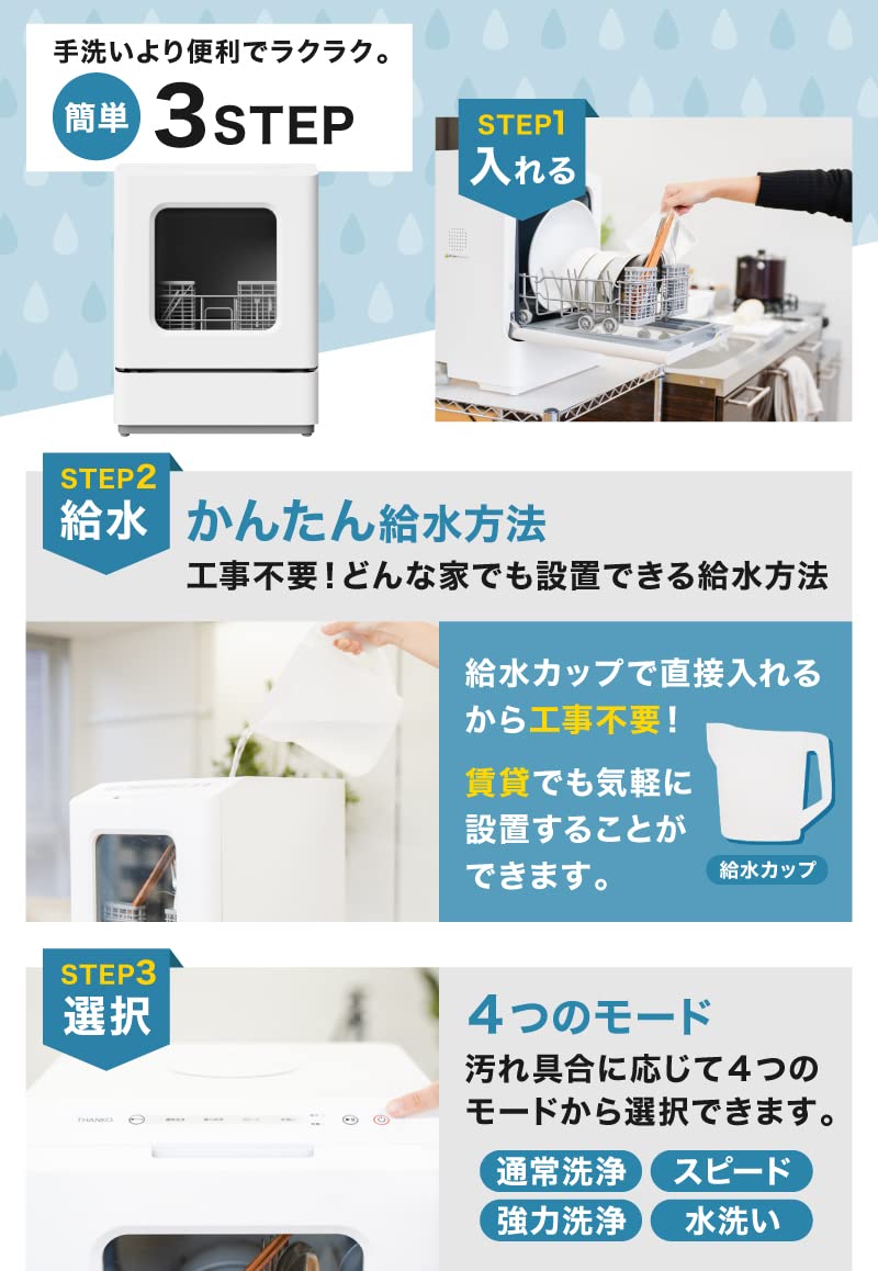 [중고] 산코 THANKO 라쿠아mini TK-MDW22W 무설치 식기세척기 mini 본체 이미지 4