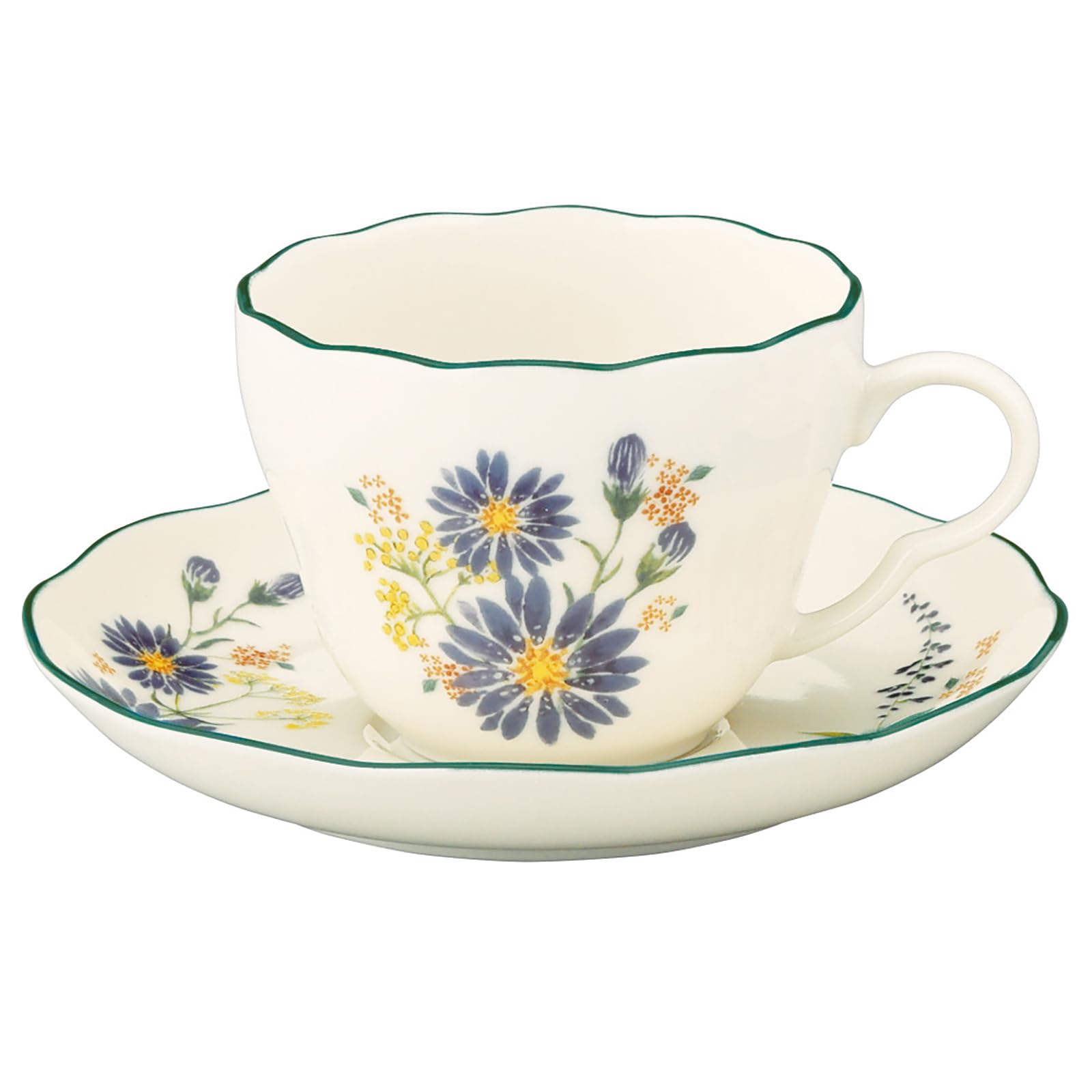 야마카 플로리오그래피 공작초 HBK13-28 230ml 티컵 소서 블루 앤틱