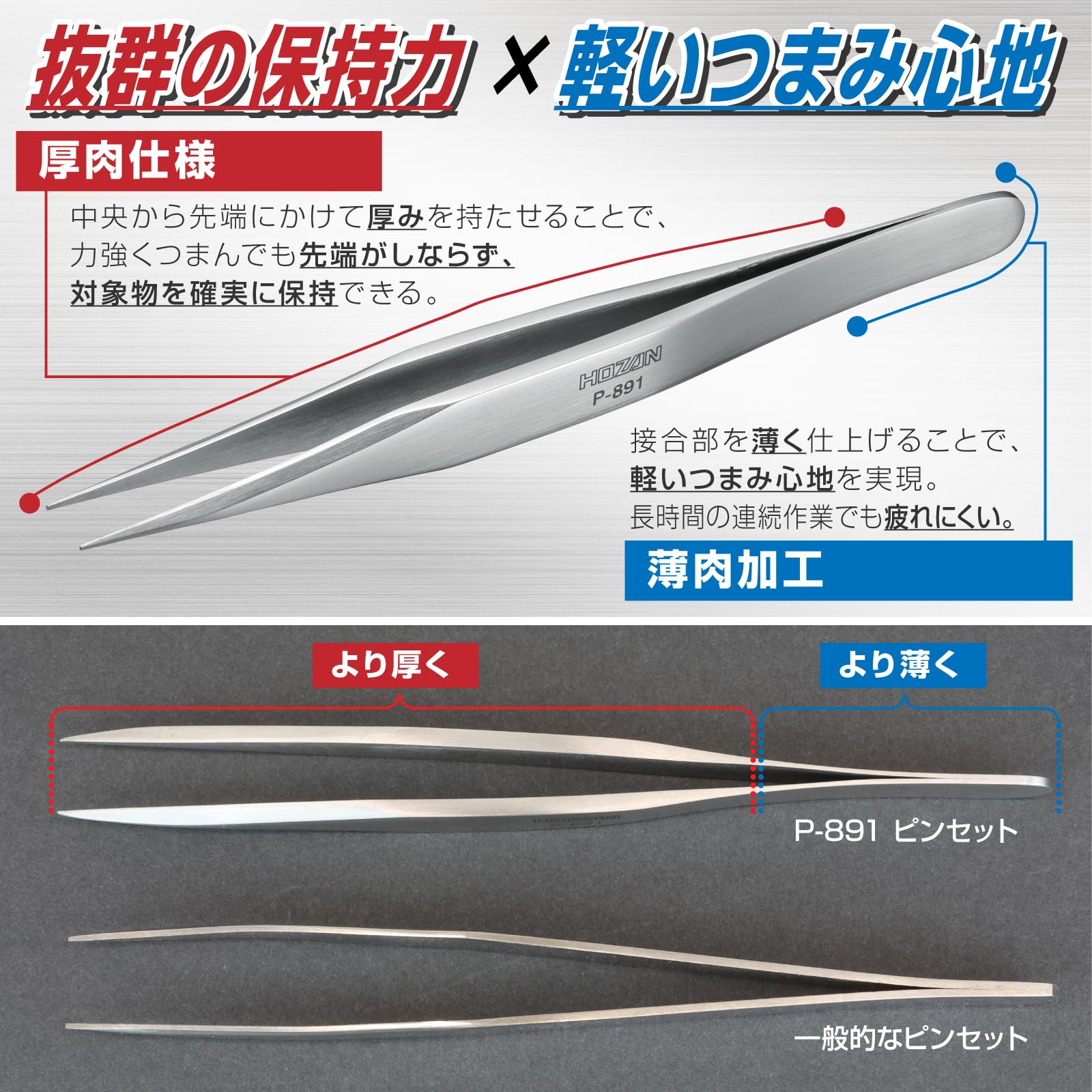 호잔 P-891 정밀 핀셋 125mm 직형 선단폭 0.6mm 핀셋 단품 선단폭 0.6mm 이미지 2
