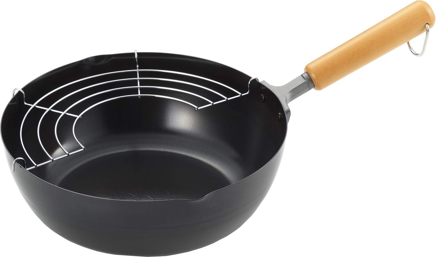 요시카와 뉴구르메파워 블랙 SJ3170 철제 우드핸들 튀김냄비 편수냄비 24cm 채망포함