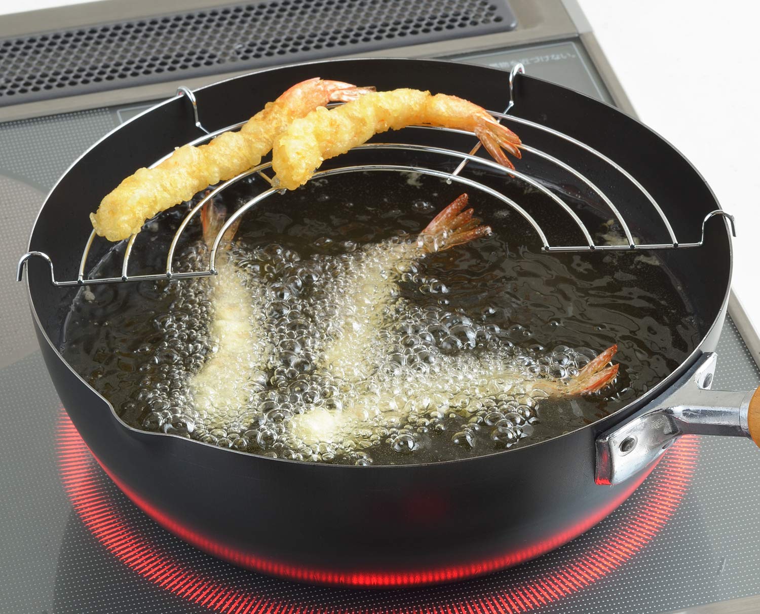 요시카와 뉴구르메파워 블랙 SJ3170 철제 우드핸들 튀김냄비 편수냄비 24cm 채망포함 이미지 4