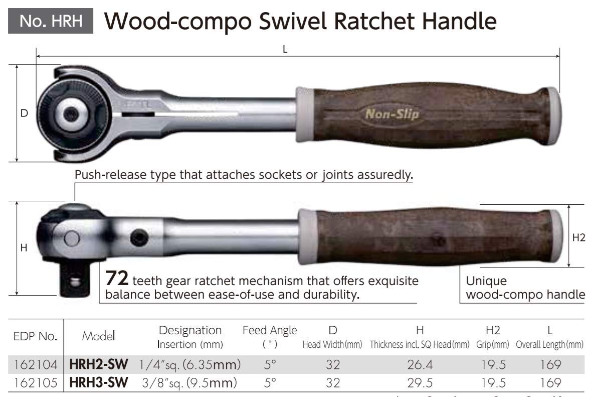 베셀 우드콤포 스위블 HRH2SW 6.35mm 라쳇 핸들 논슬립 이미지 4