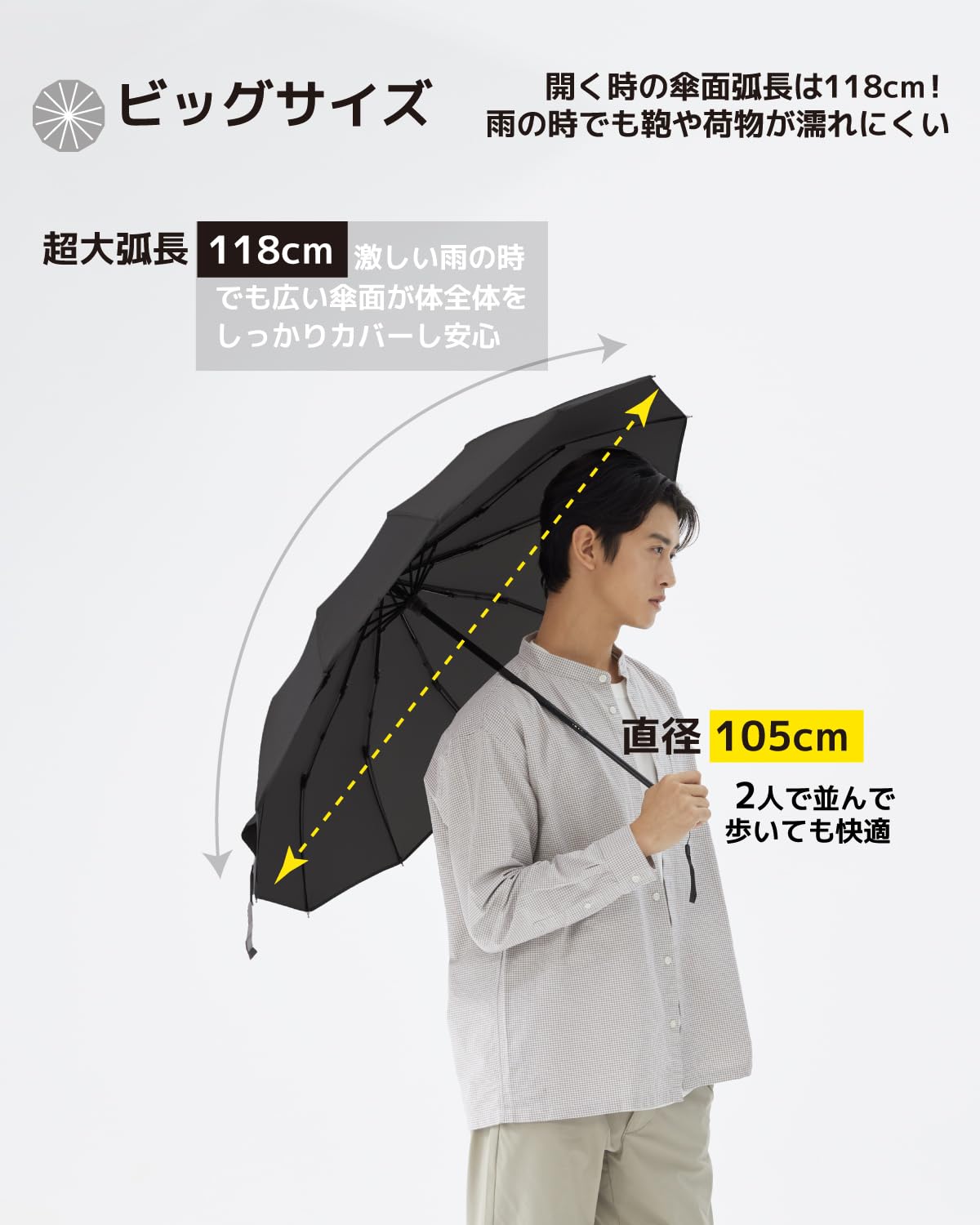 콘치와 형상기억 3초 자동 접이식 우산 100cm 12본살 12본 블랙(380g) 이미지 5