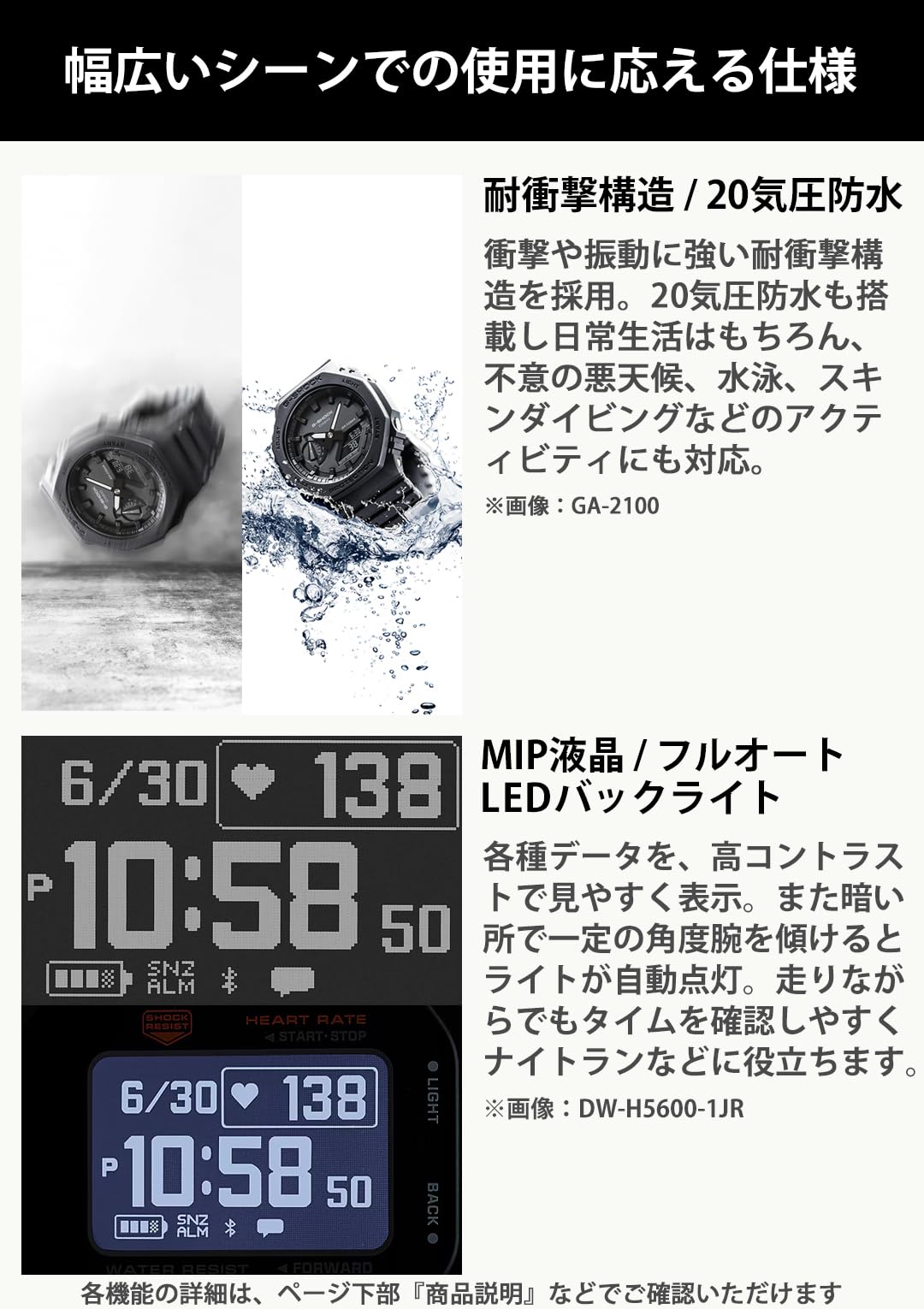 카시오 지샥 G-SQUAD DW-H5600-1JR 손목시계 블루투스 심박수 측정 기능 탑재 이미지 6