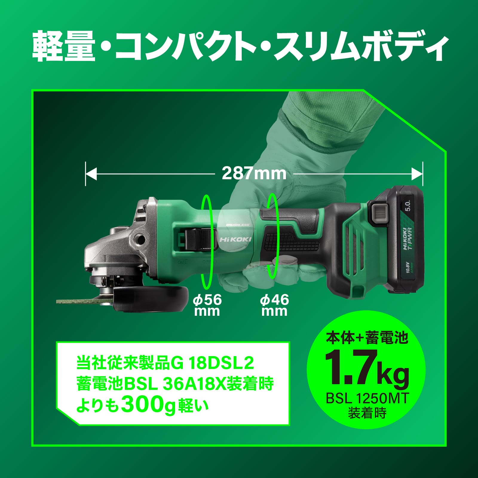 하이코키 G1210DB 100mm 충전식 디스크 그라인더 배터리 2개 세트 이미지 4