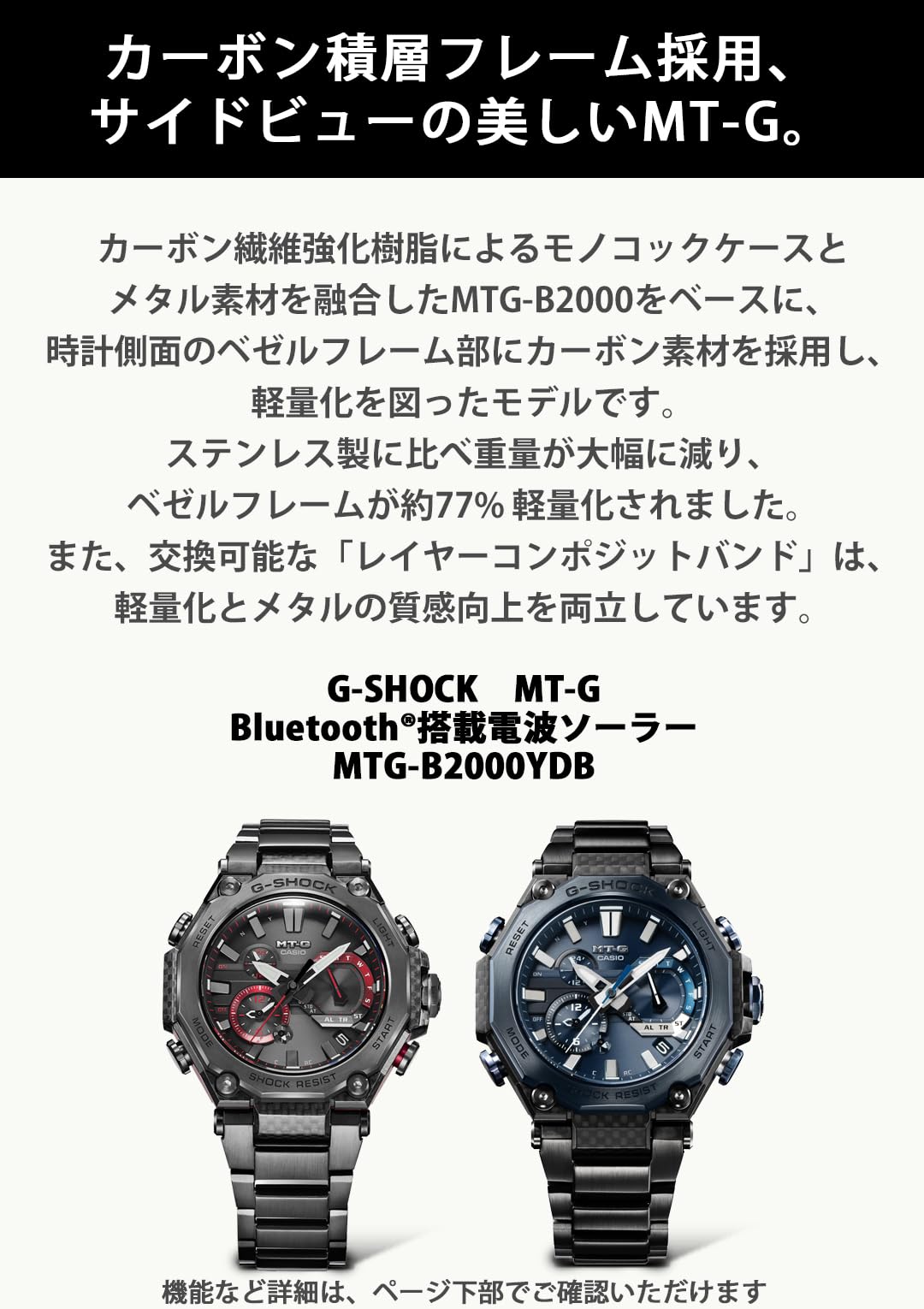 카시오 지샥 MT-G MTG-B2000YBD-2AJF 블루그레이 전파 블루 적층 프레임 이미지 3