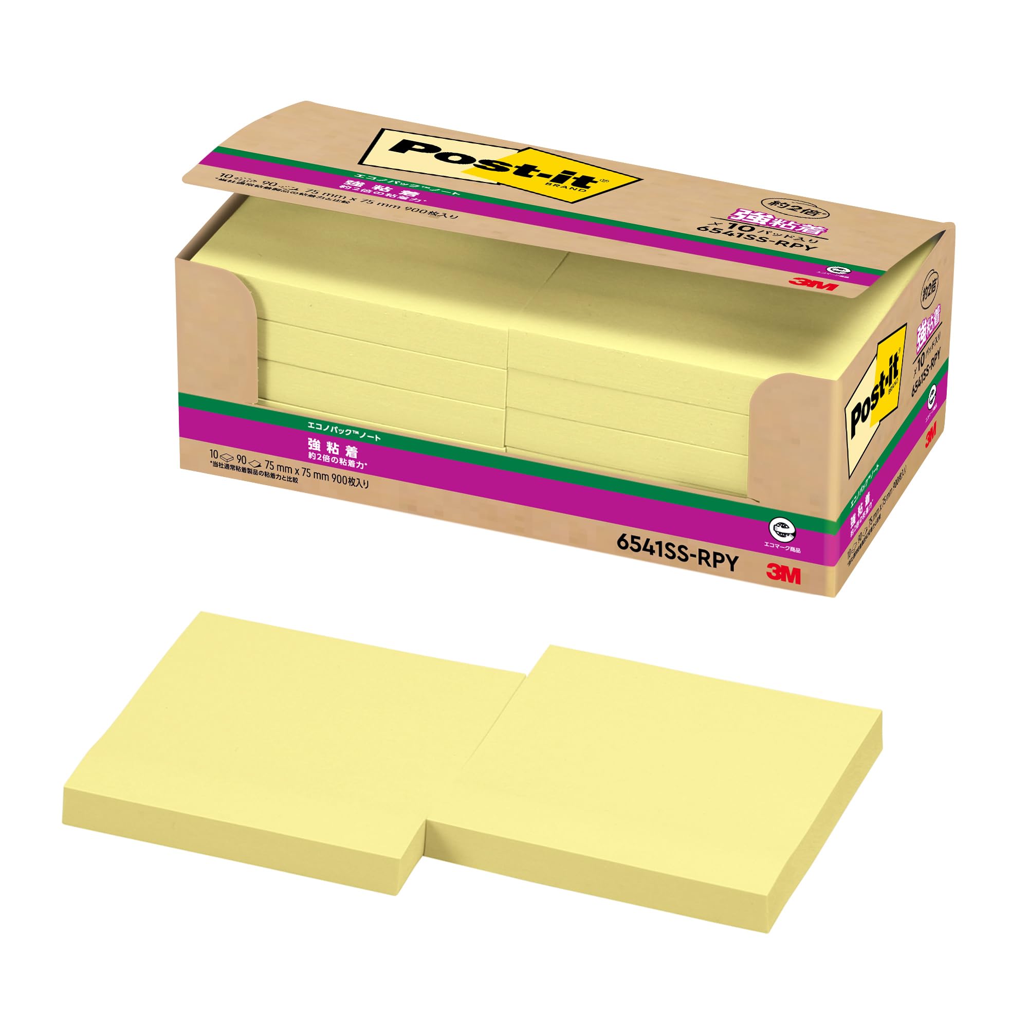 3M 포스트잇 강력점착 옐로우 6541SS-RPY 75x75mm 메모지 6. 10권 옐로우
