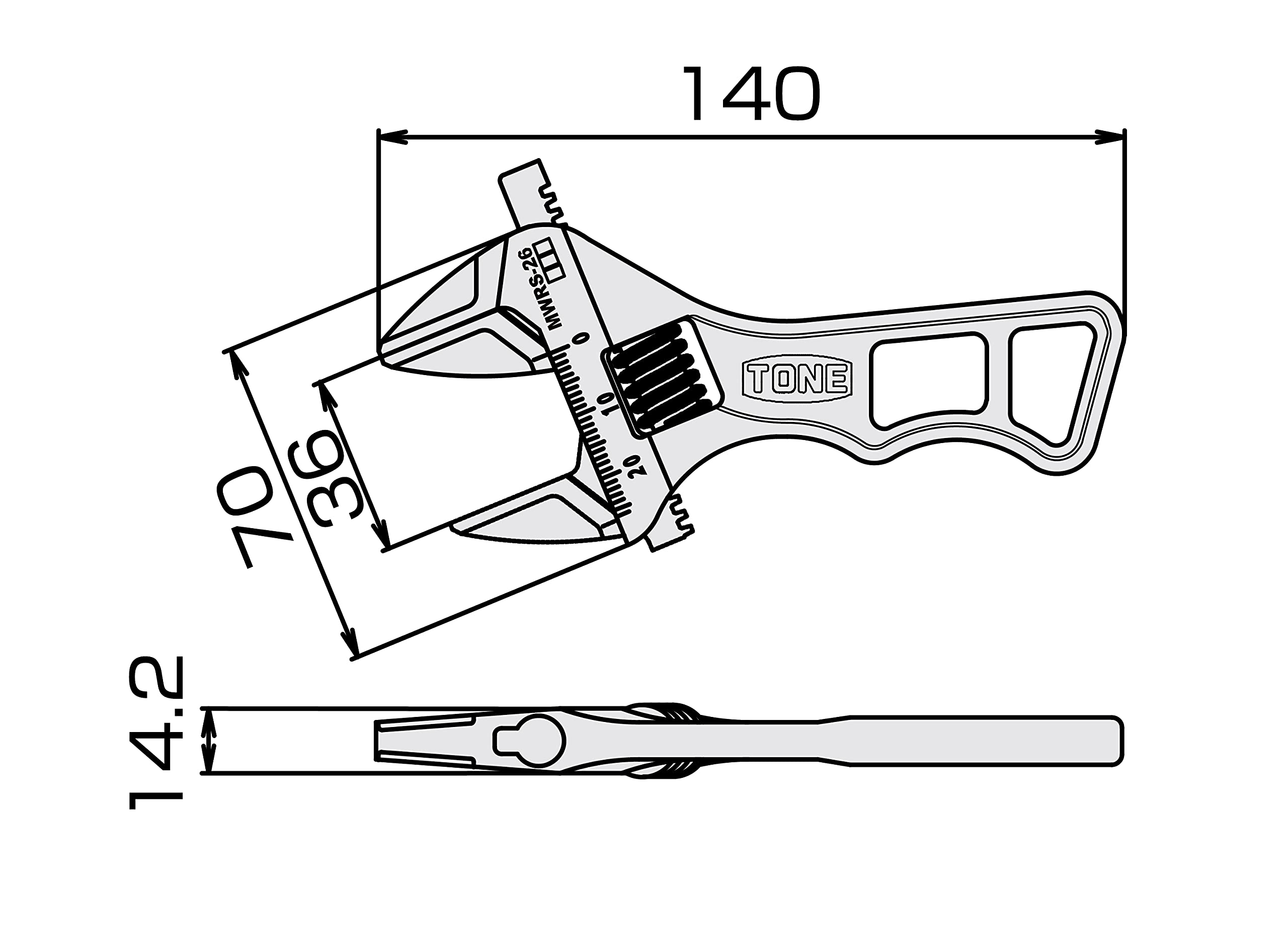 토네 MWRS-36 140mm 숏 몽키렌치 눈금형 이미지 2