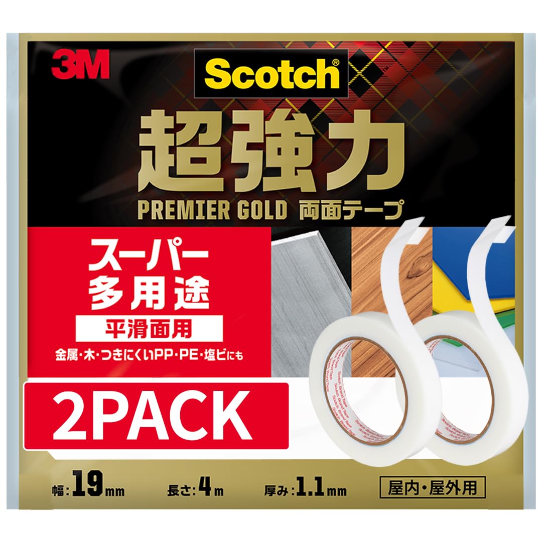 3M 스카치 프리미어 골드 슈퍼 다용도 초강력 양면테이프 3.폭19mm 2개입 세트 세미롱