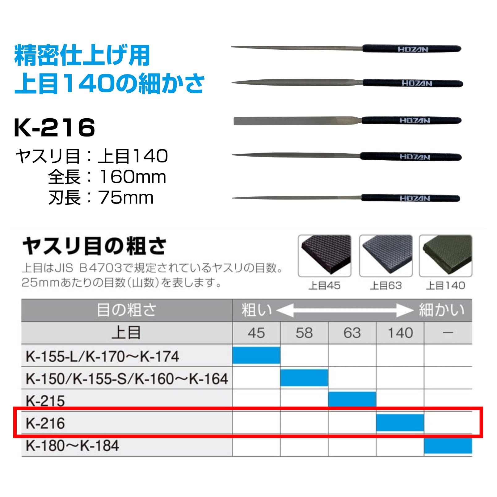 호잔 정밀 줄 세트 K-216 5종 140mm 이미지 3