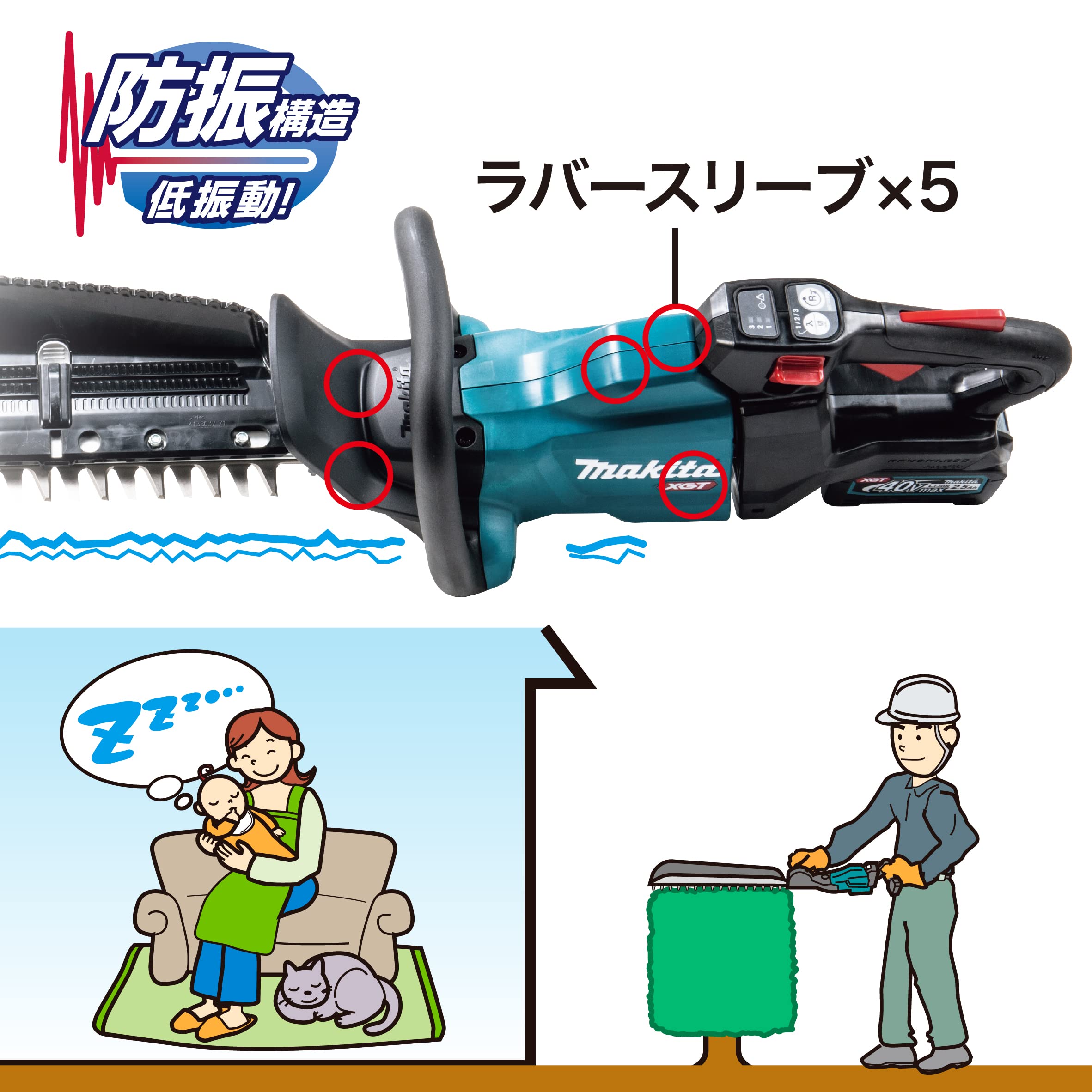마키타 40Vmax 충전식 헤지트리머 MUH015GRDX 600mm 이미지 4