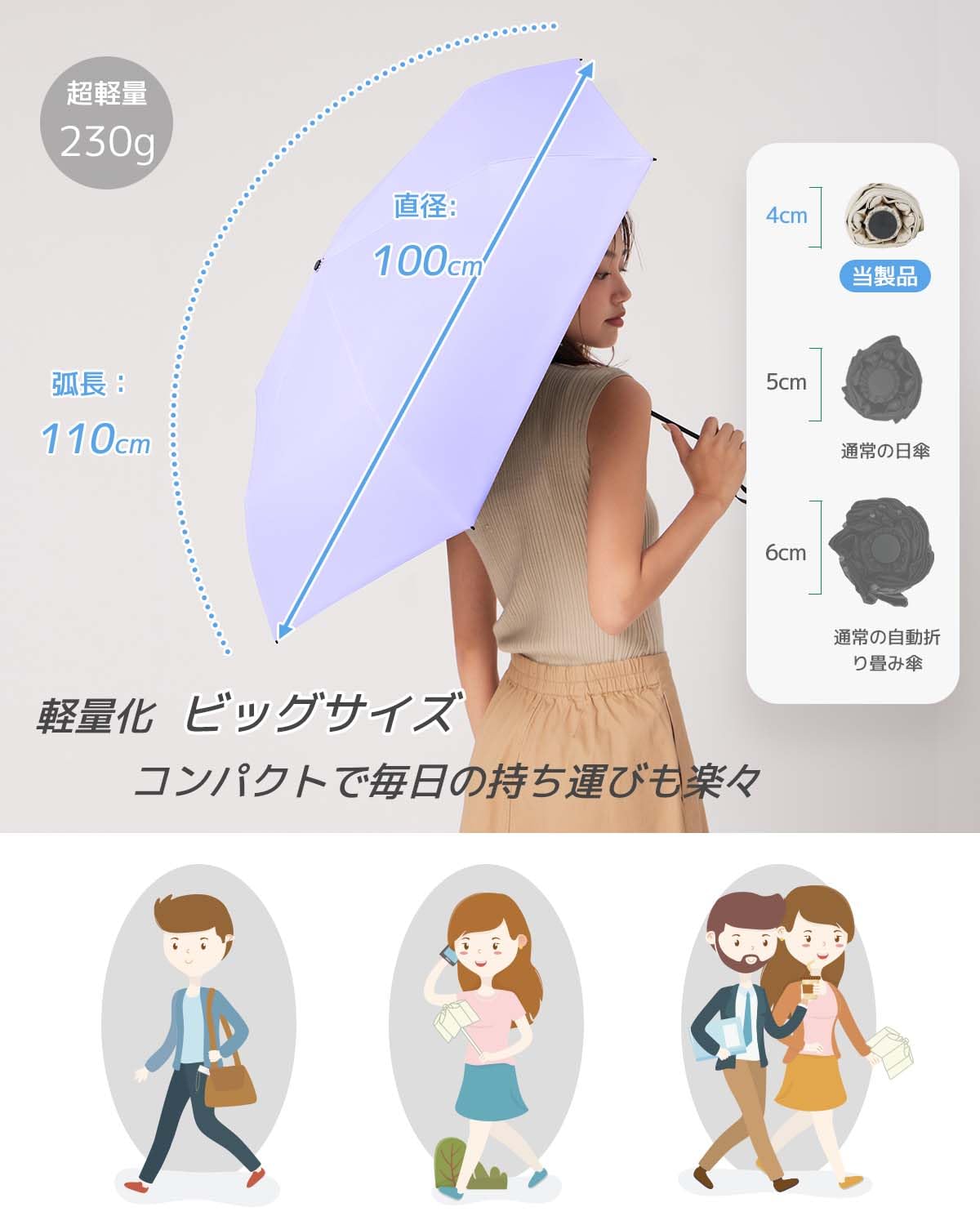 콘치와 3단 자동 접이식 양우산 100cm 내풍설계 퍼플 이미지 4