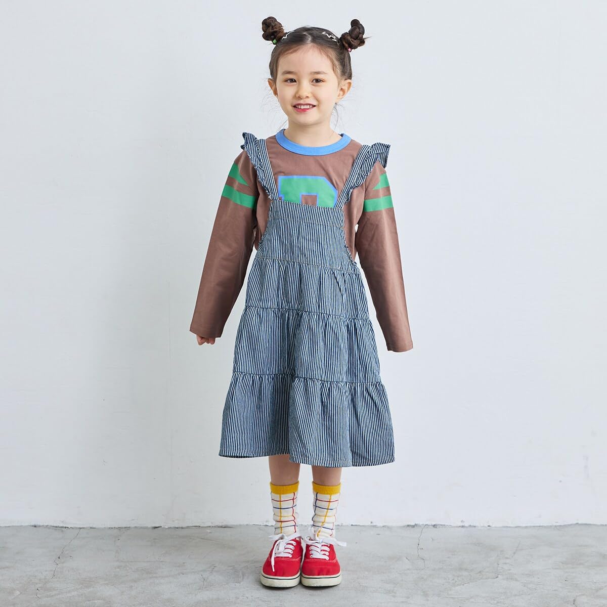 마키즈 COTTON from U.S.A 데님 티어드 원피스 Ｃ７０네이비 80 이미지 8