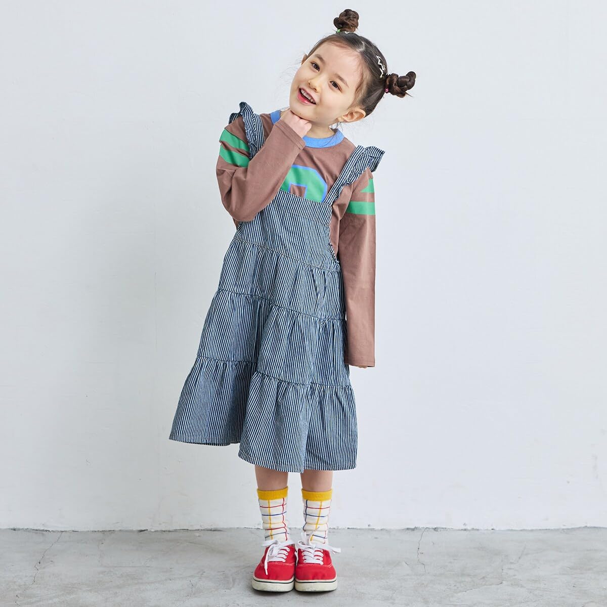 마키즈 COTTON from U.S.A 데님 티어드 원피스 Ｃ７０네이비 80 이미지 7