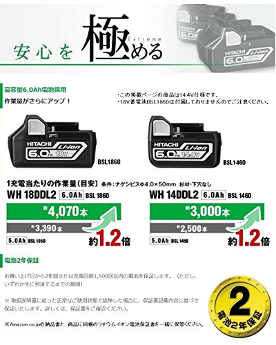 하이코키 WH14DDL2 2LYPK 스트롱블랙 14.4V 충전 임팩트드라이버 배터리2개 이미지 5