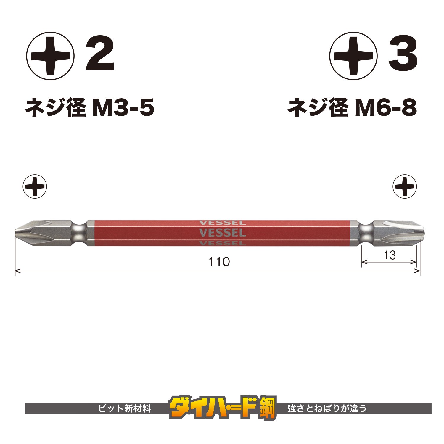 베셀 고사이 양두 콤비 비트 GS142311 +2/+3 110mm 2입 이미지 2