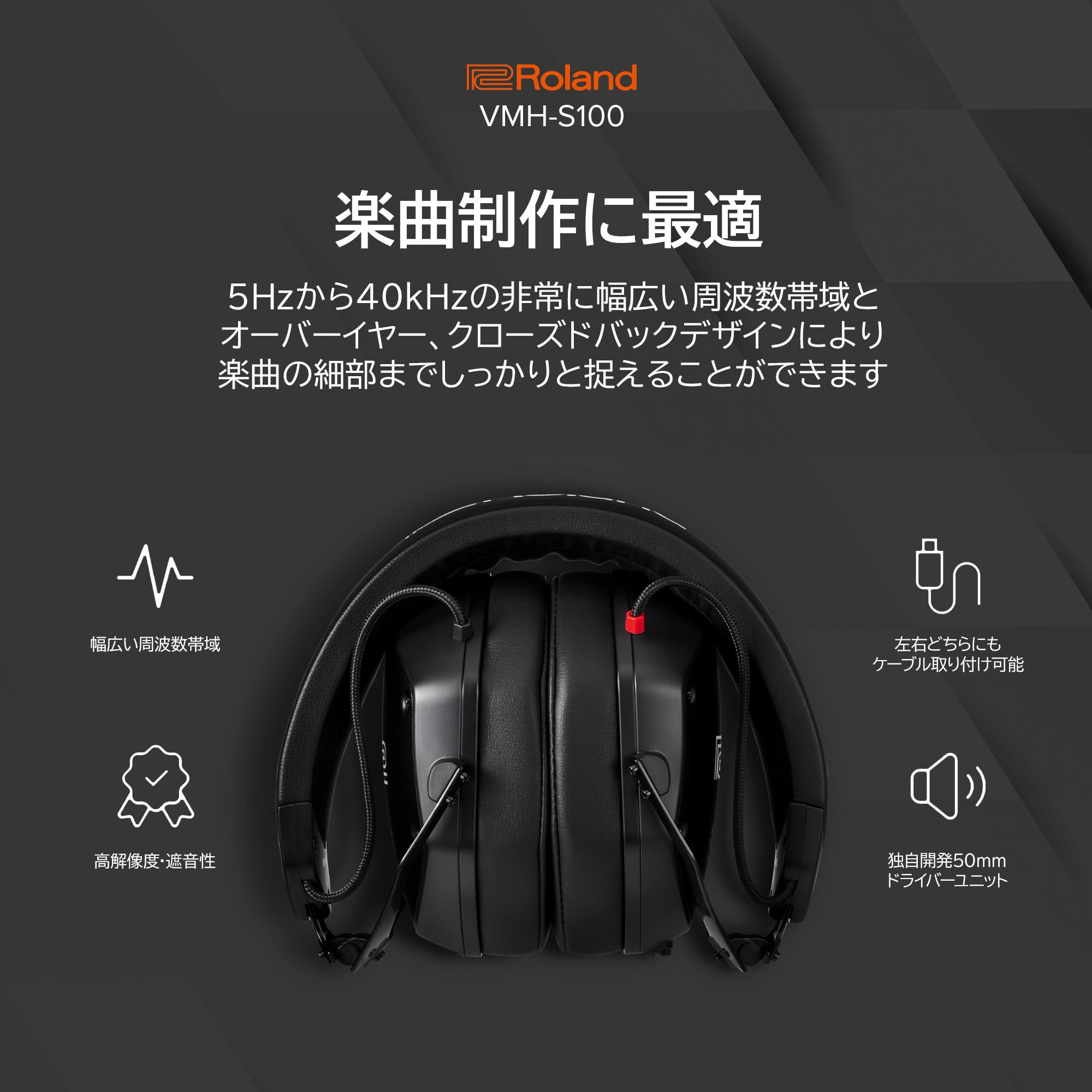 롤랜드 VMH-S100 블랙 하이레졸루션 모니터링 헤드폰 이미지 3