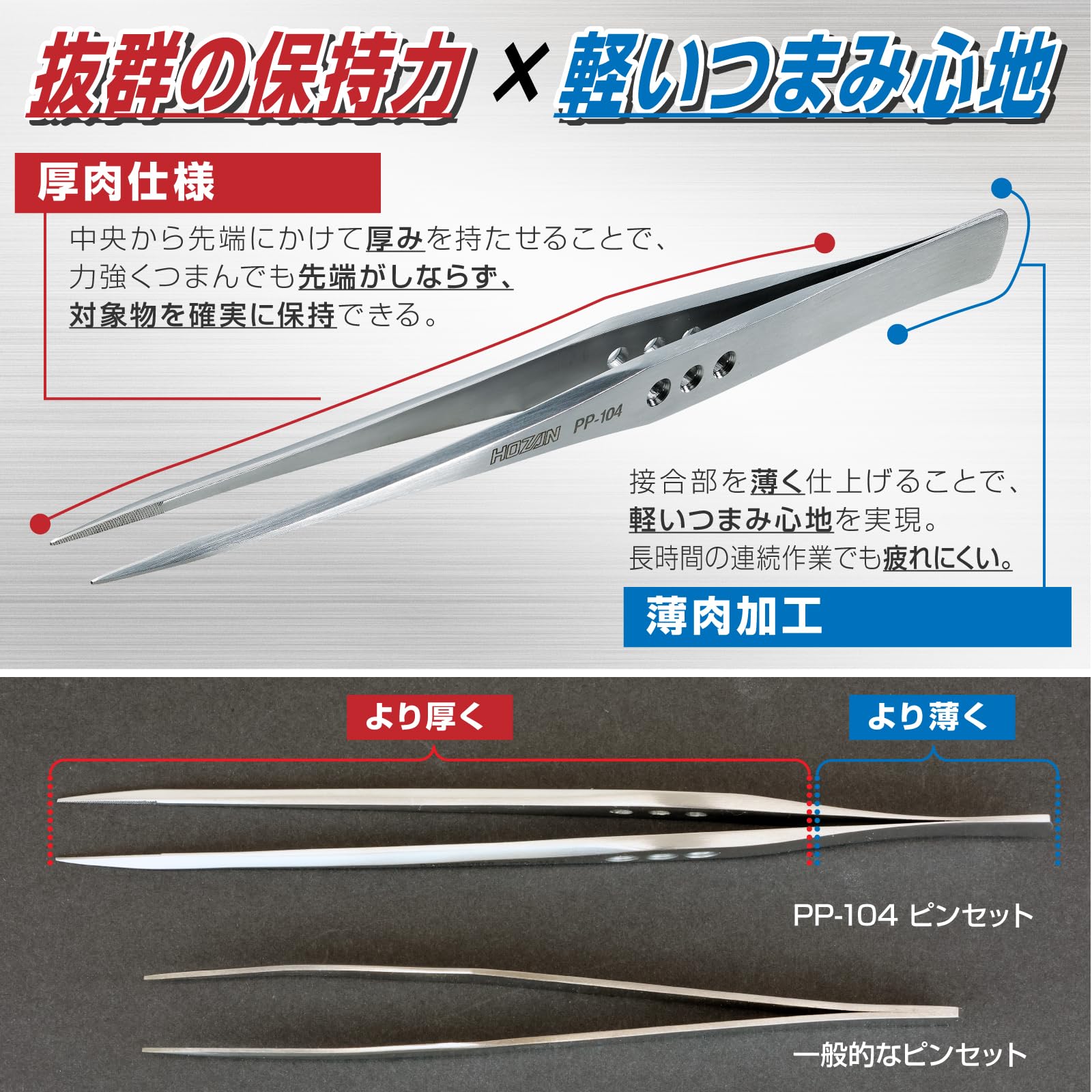 호잔 PP-104 150mm 정밀 핀셋 후육 타입 핀셋 단품 선단폭 0.5mm 롱노즈 이미지 2
